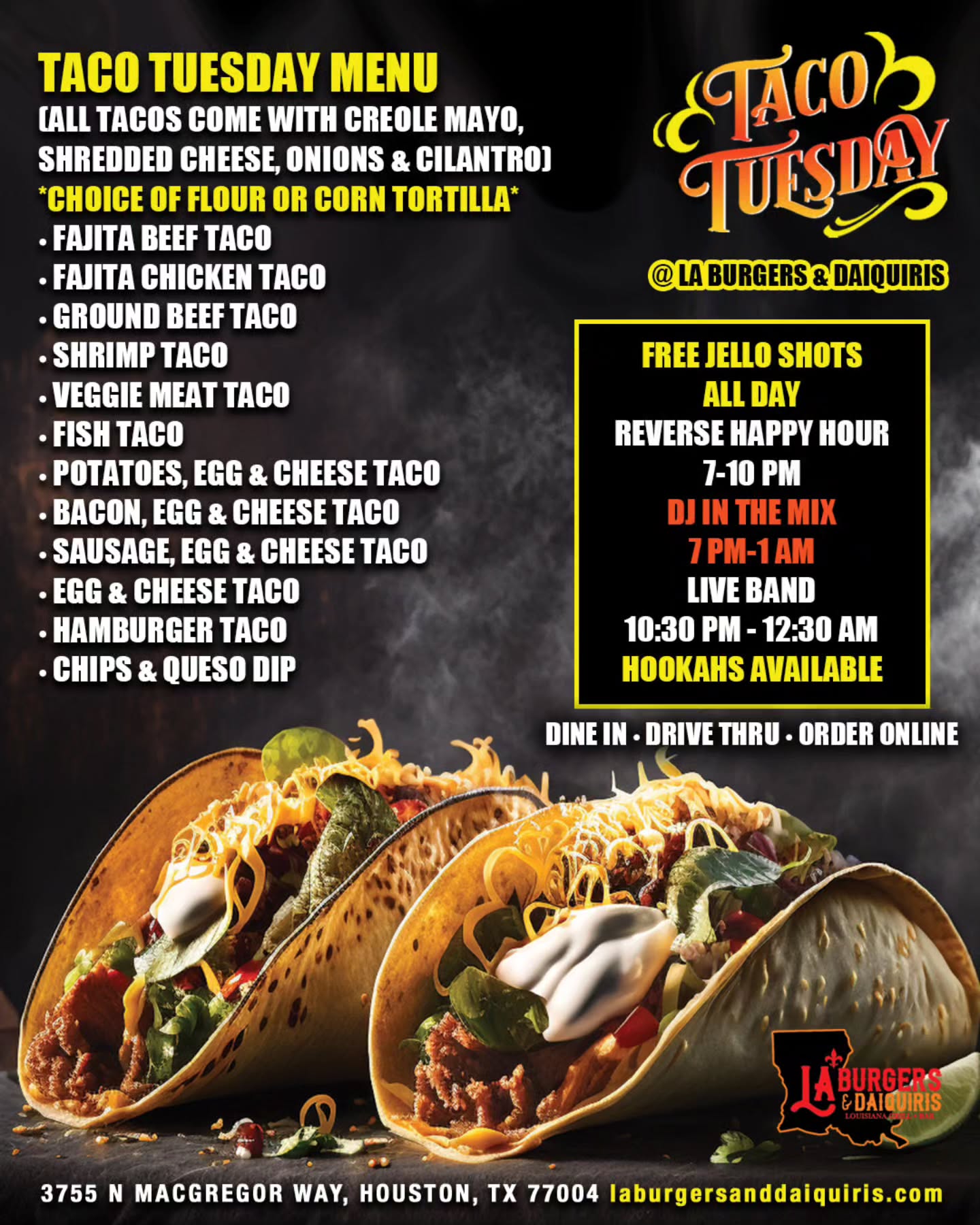 LA Burgers and Daiquiris Facebook ad: It's Taco Tuuuuuuuuueeesdaaaaaaay!