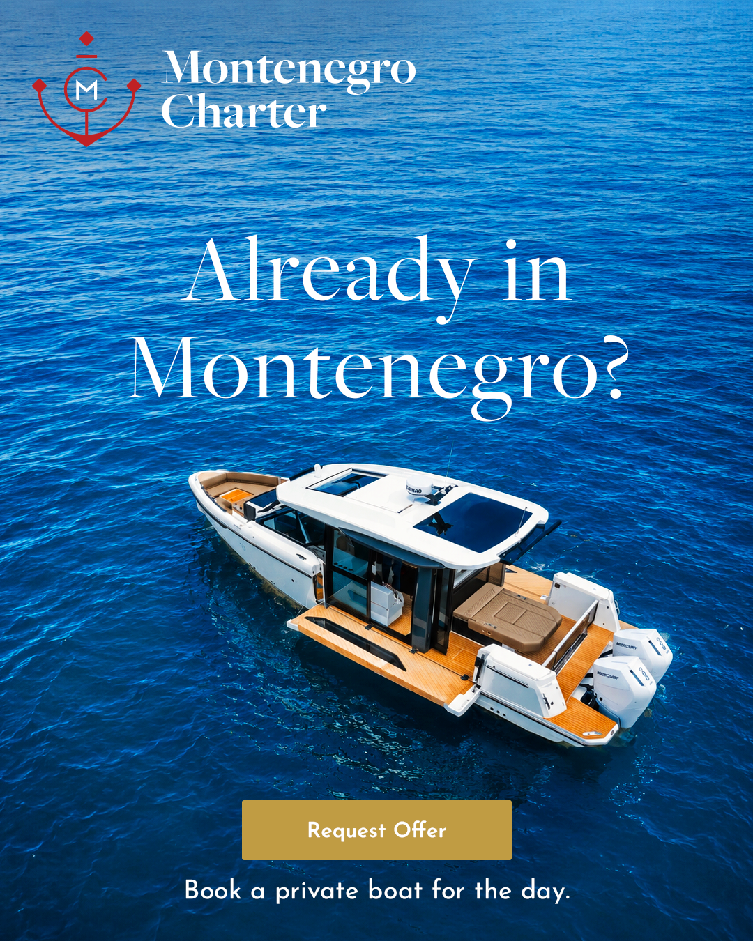 Montenegro Charter Facebook ad: Private Yacht for One Day, from €550