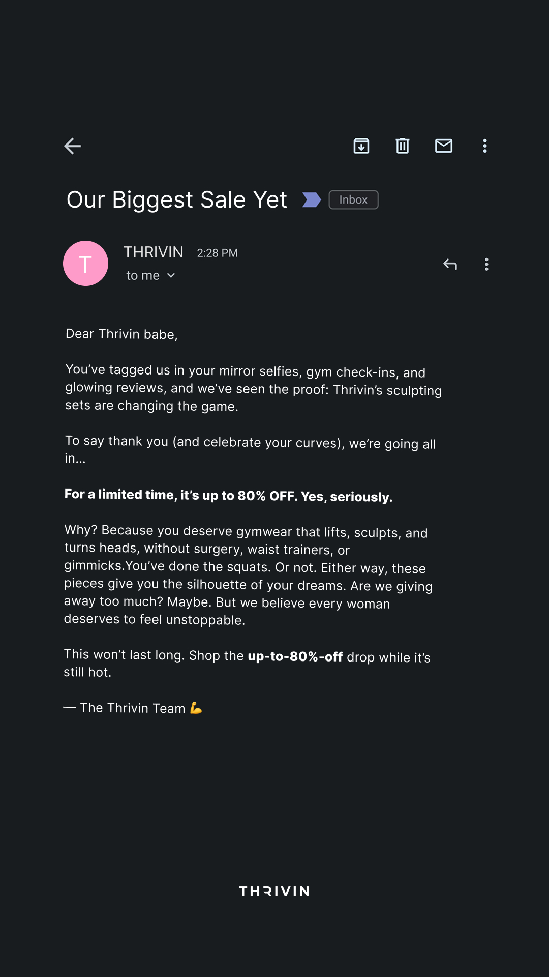 Thrivin Gymwear Facebook ad