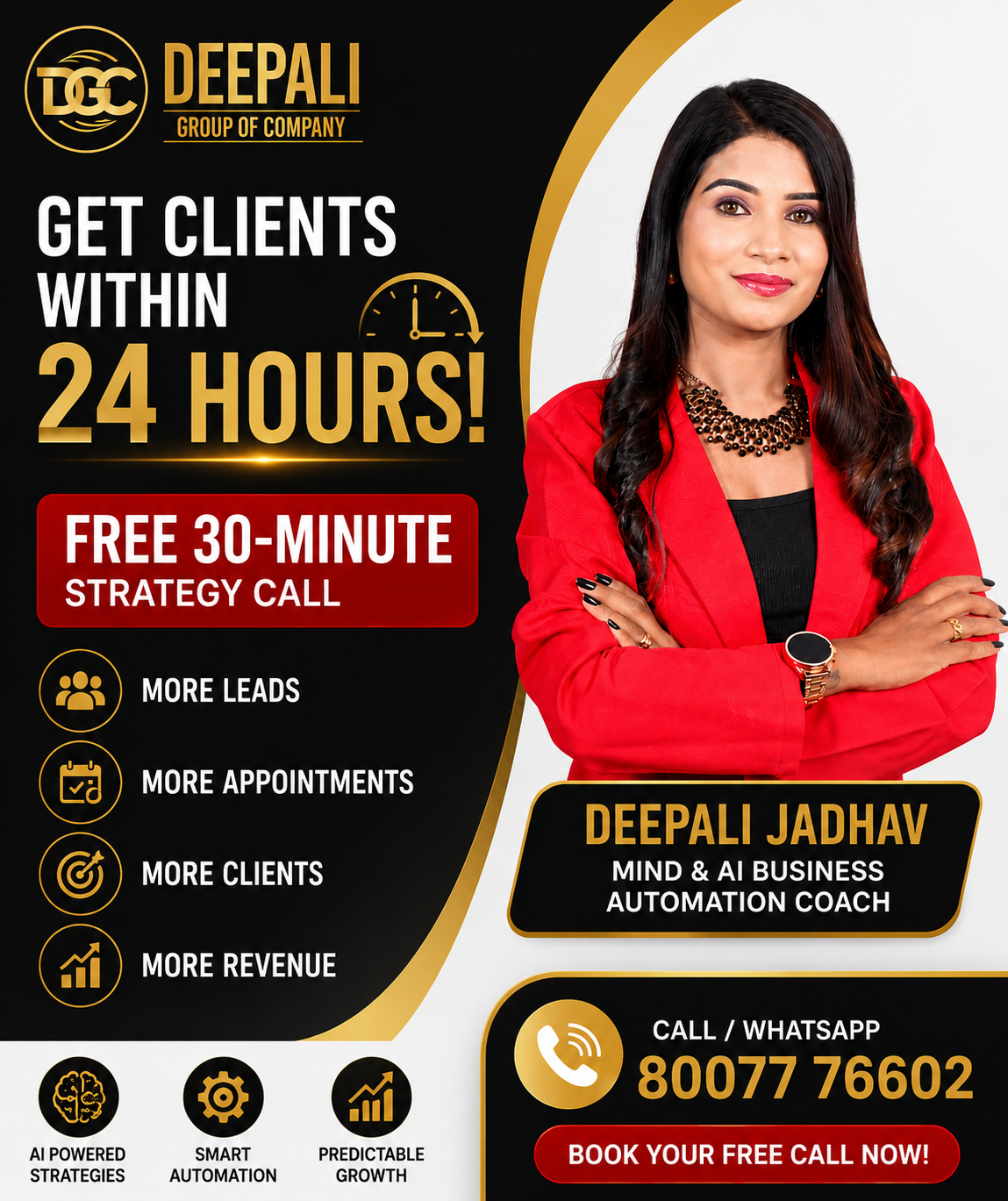 Deepali Jadhav coach Facebook ad: Book a FREE 30-Minute Client Acquisition Strategy Call