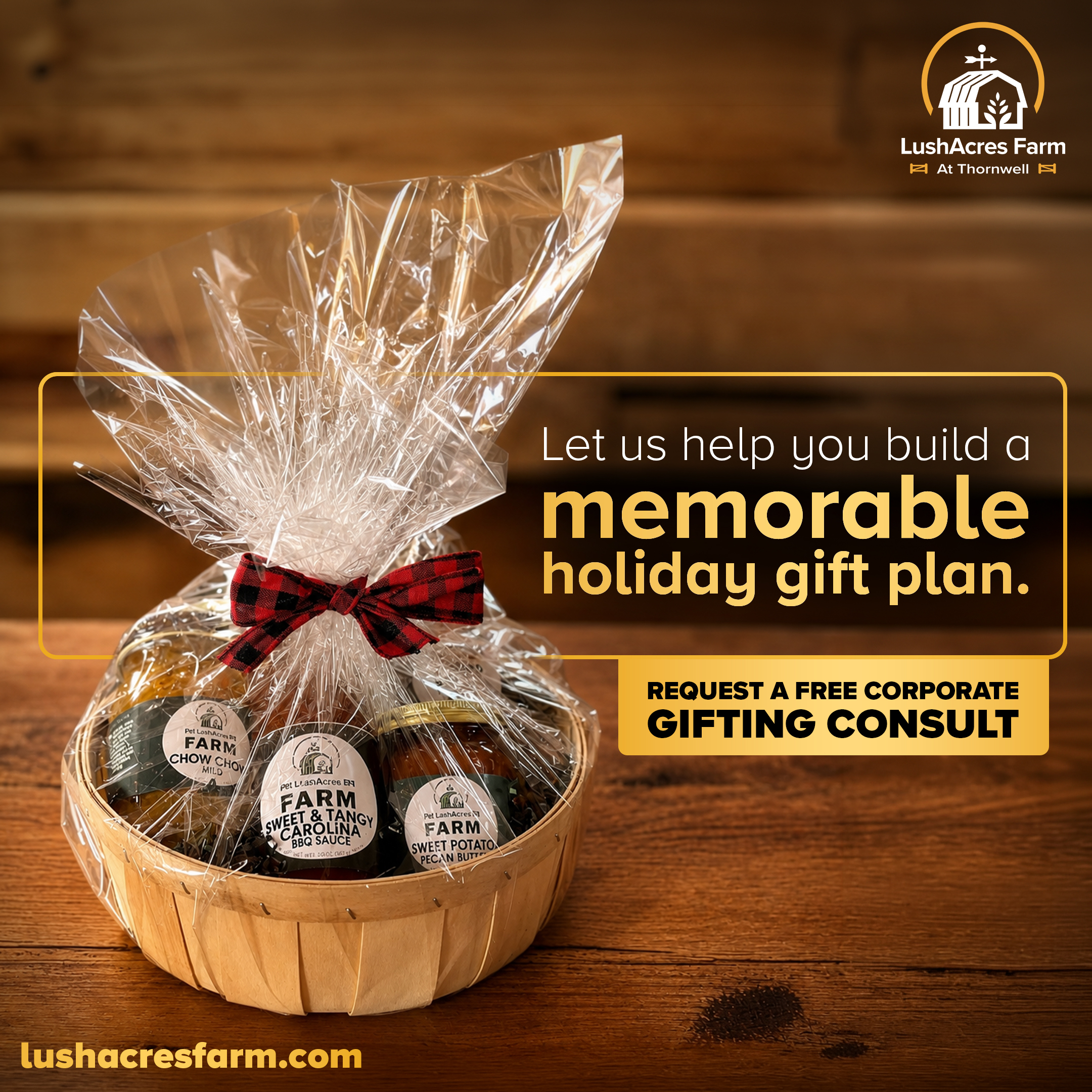 LushAcres Farm and Market Facebook ad: Business Gifts Made Easy!