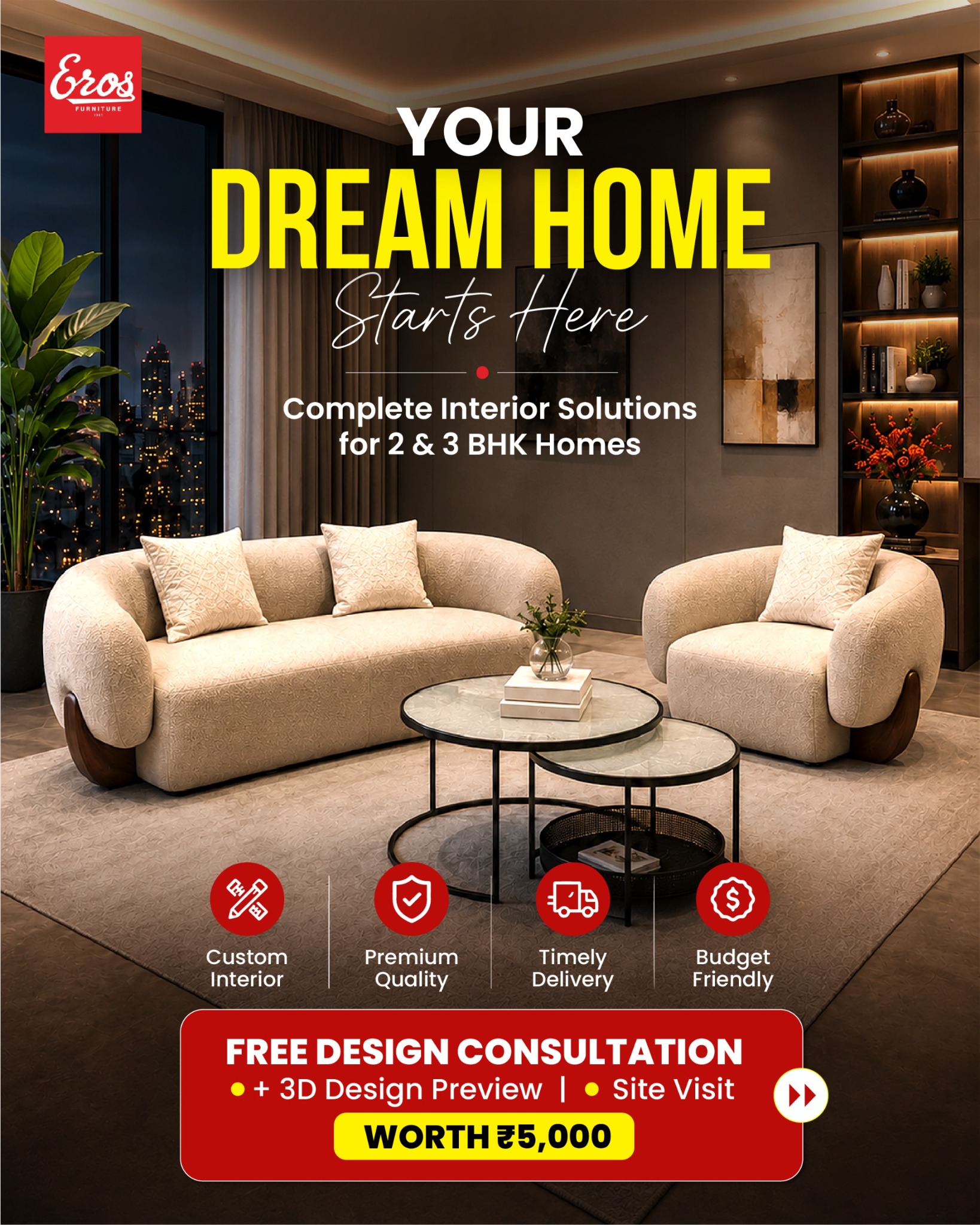 Eros Furniture,Nagpur Facebook ad: Confused about how to furnish your new home?