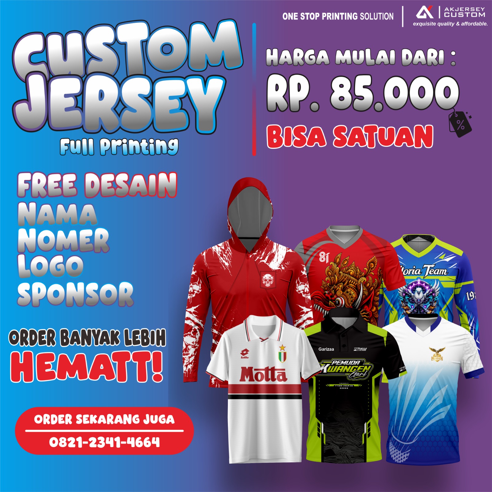AK Jersey Facebook ad: JERSEY PRINTING PREMIUM, BISA COD, BISA SATUAN