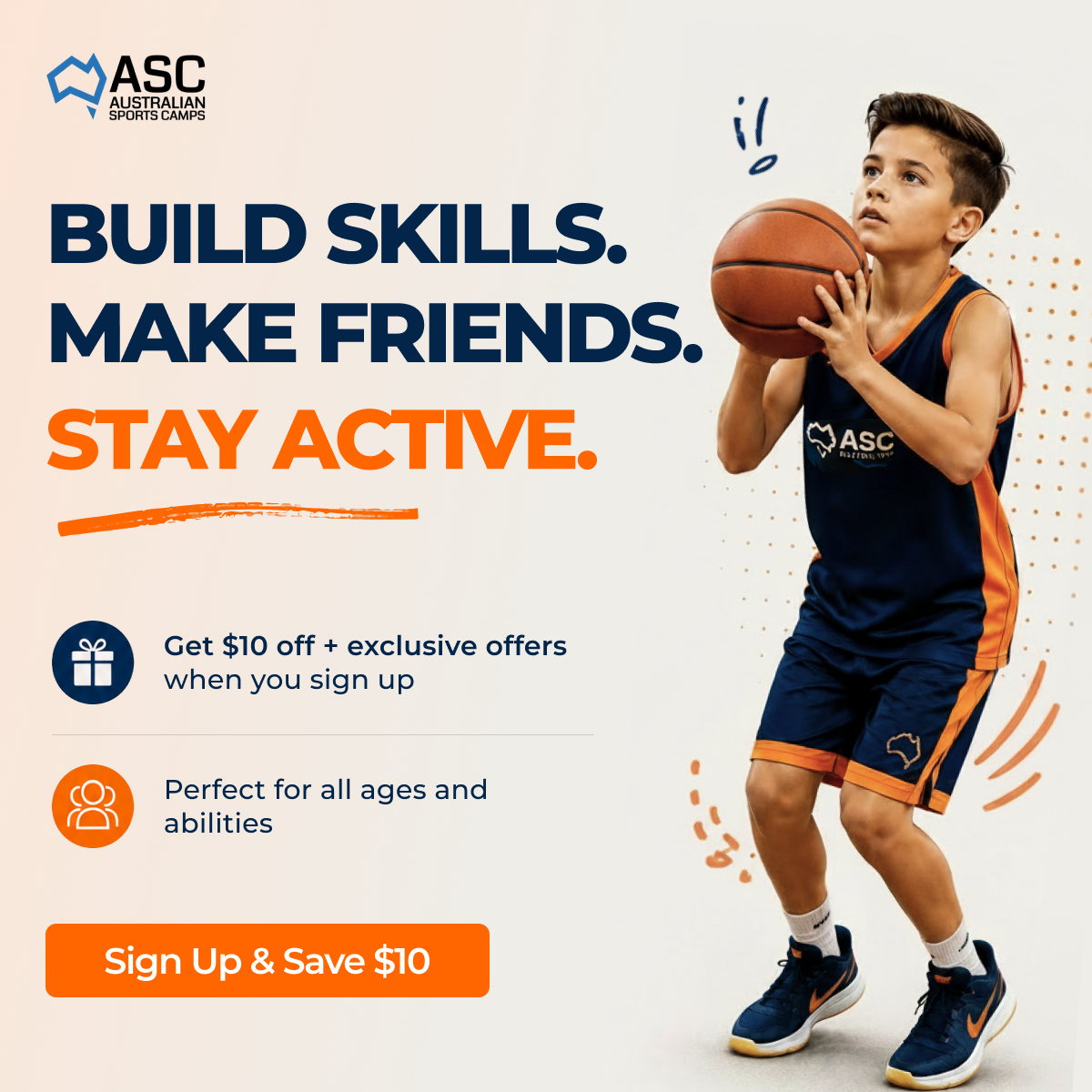 Australian Sports Camps Facebook ad: Early Bird Offers, Don't Miss Out.