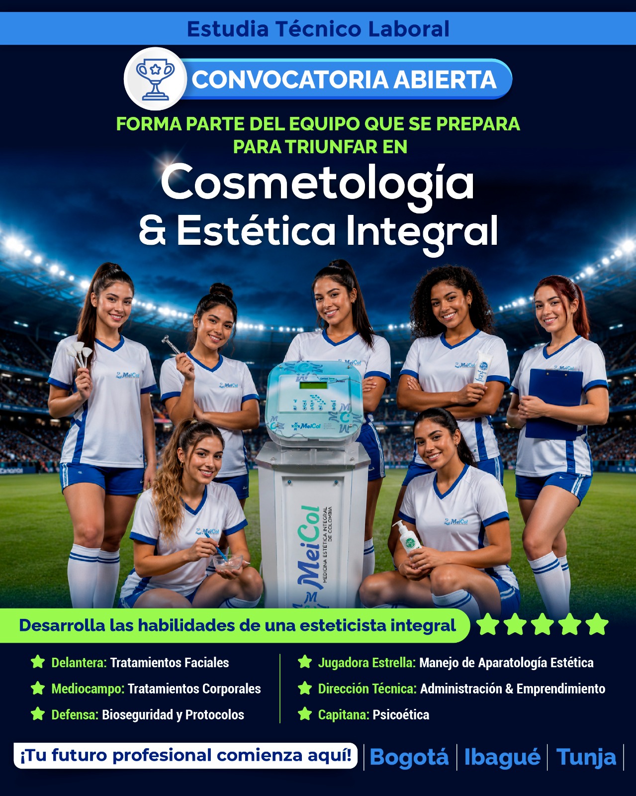 Meicol Educación. Facebook ad: TECNICO EN COSMETOLOGIA Y ESTETICA INTEGRAL