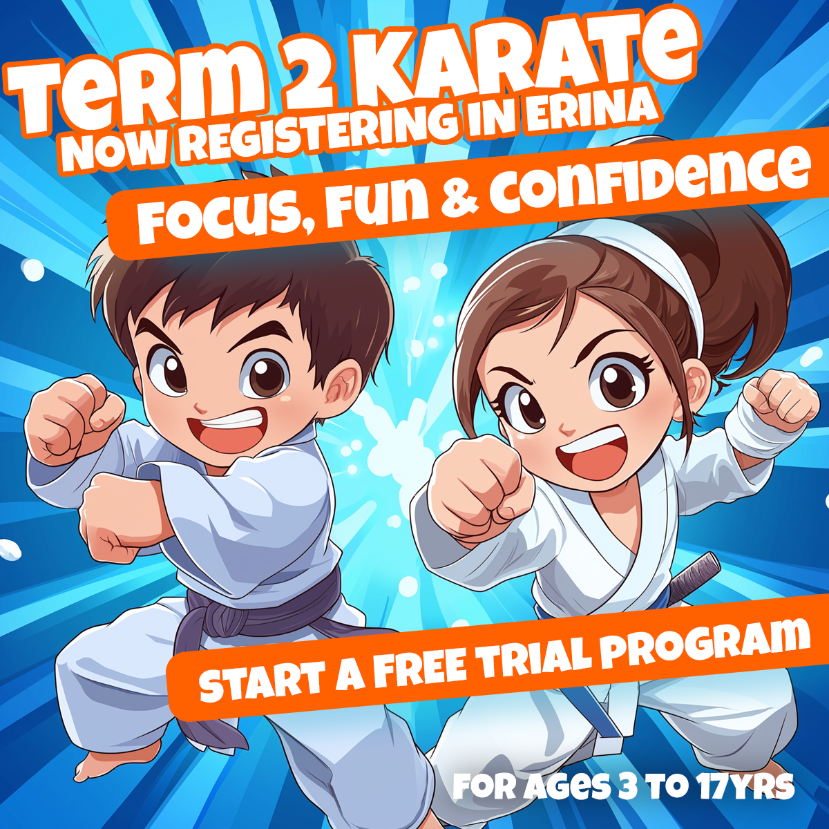 BBMA Erina Heights Facebook ad: Term 2 Kids Karate FREE Intro Program