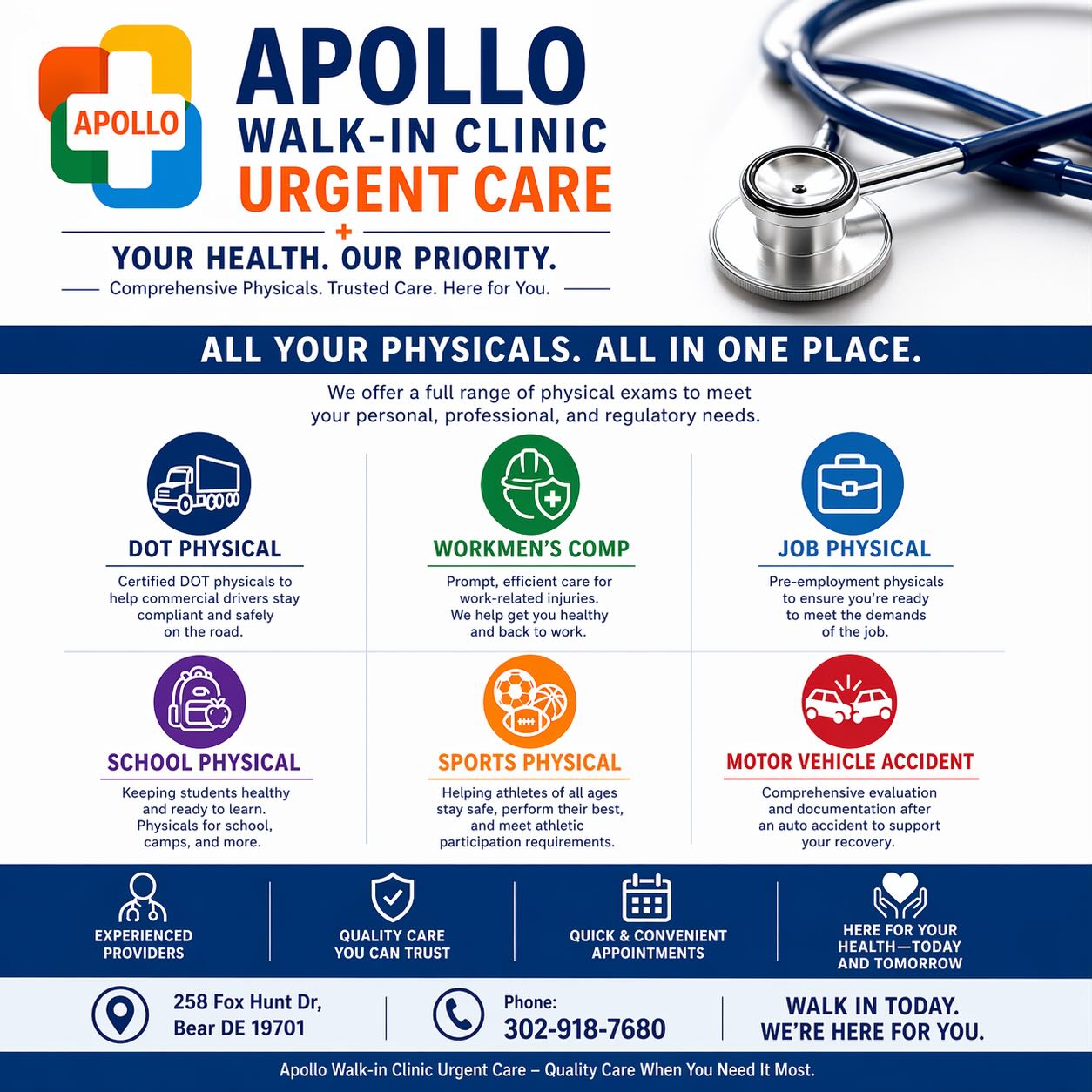 Apollo Walk-In Clinic Urgent Care Facebook ad: Please visit Apollo Walk-in Urgent Care.