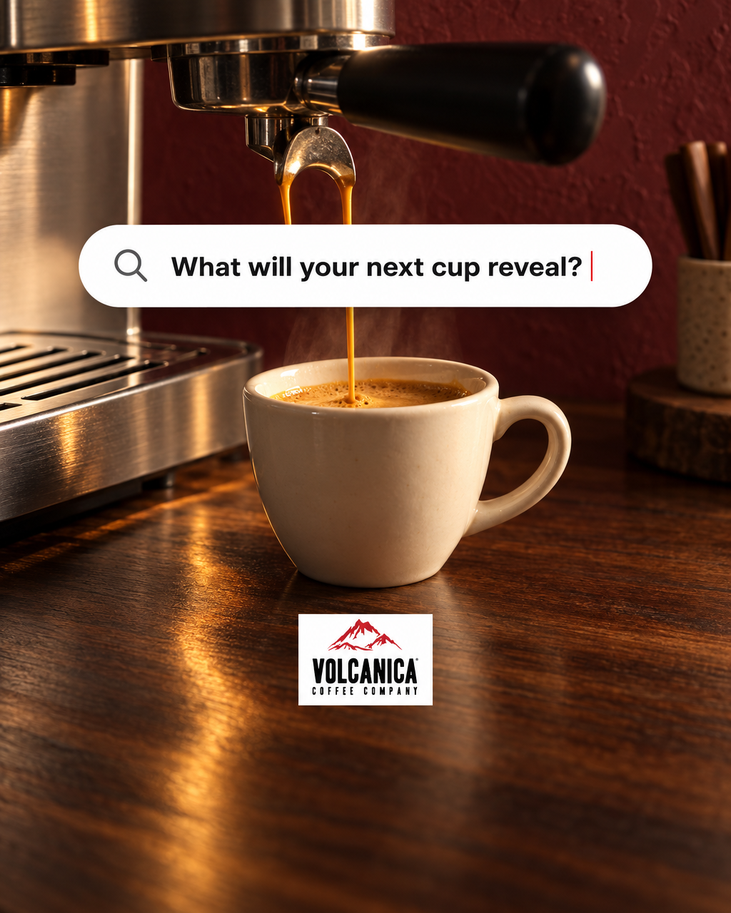 Volcanica Coffee Facebook ad: Follow the espresso trail