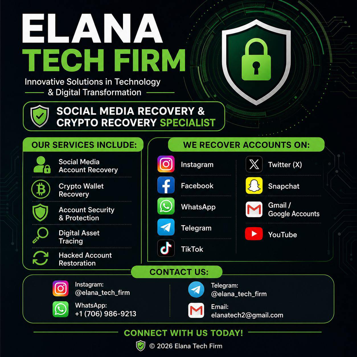 ELANA TECH FIRM Facebook ad: Your account got hacked?