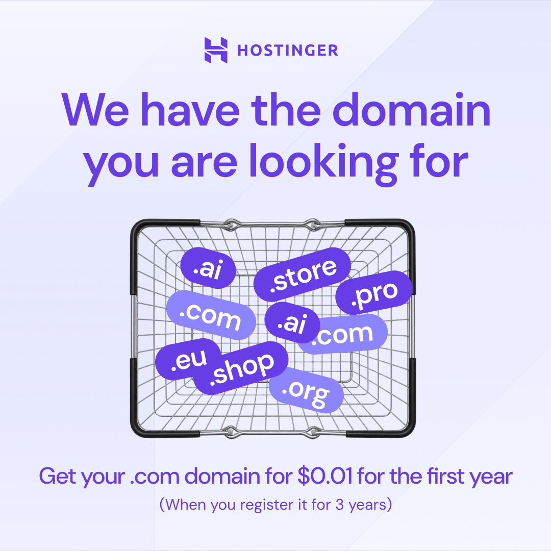 Hostinger Facebook ad: Domains from $0.99