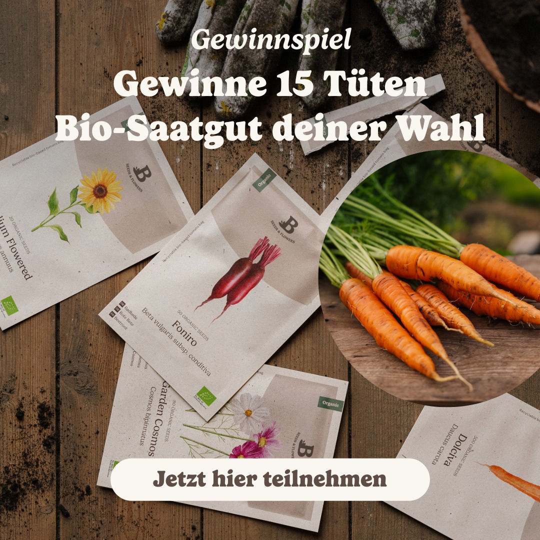 Blomea.at Facebook ad: GEWINNE 15 BEUTEL SAATGUT