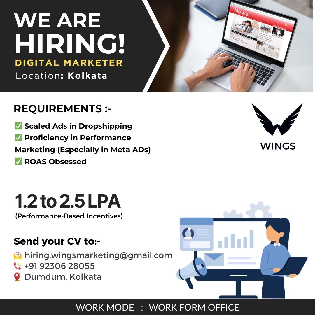 Wings Marketing Insights Facebook ad: WE’RE HIRING, DIGITAL MARKETER