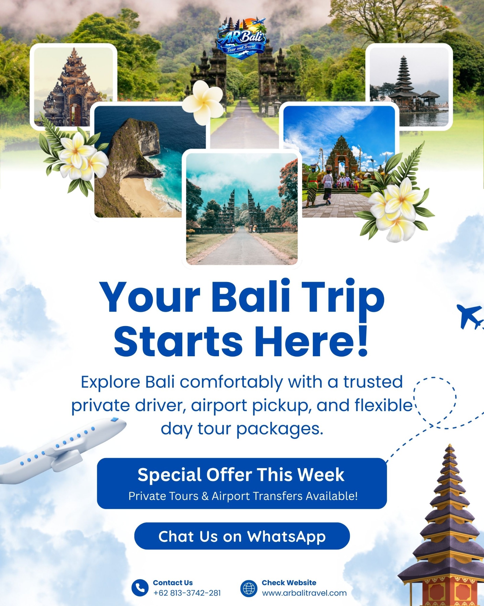Arbalitour AndTravel Facebook ad: Private Bali Driver & Day Tours, Chat Now