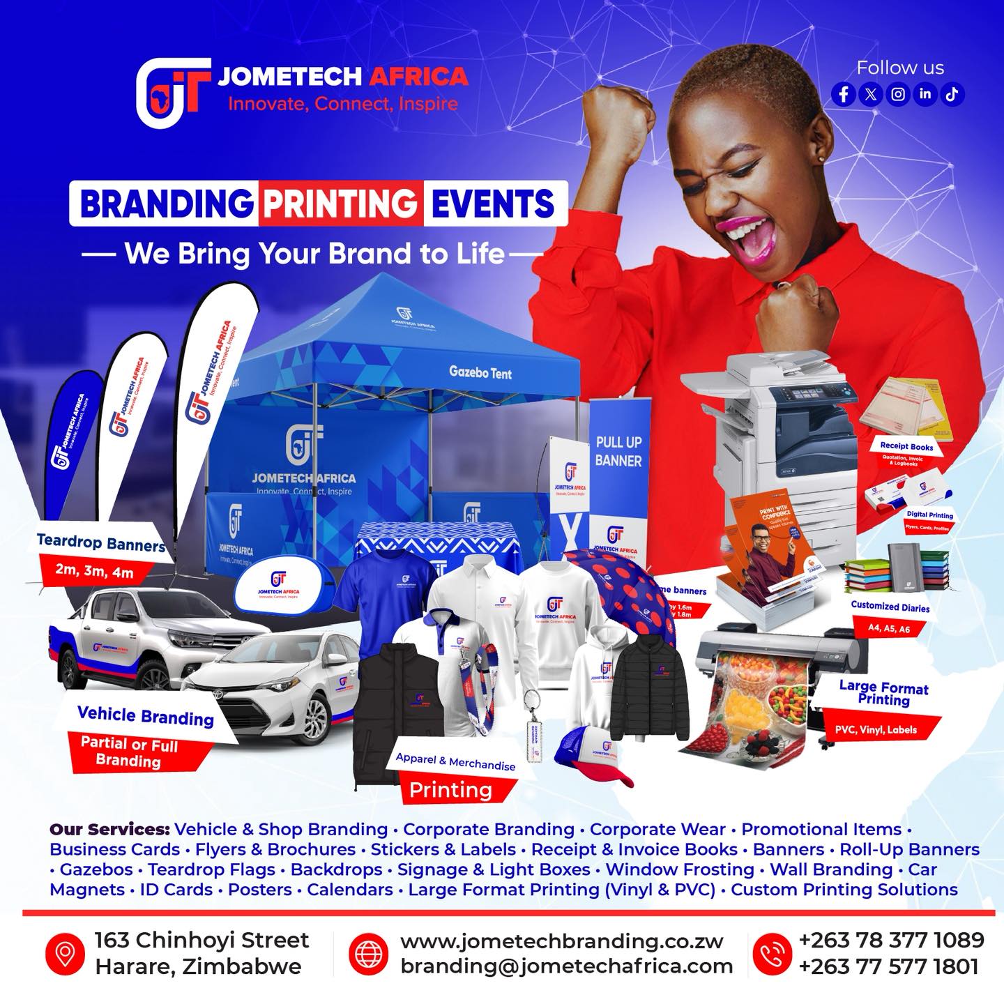 JomeTech Africa Facebook ad: Looking for professional printing, branding, signage…