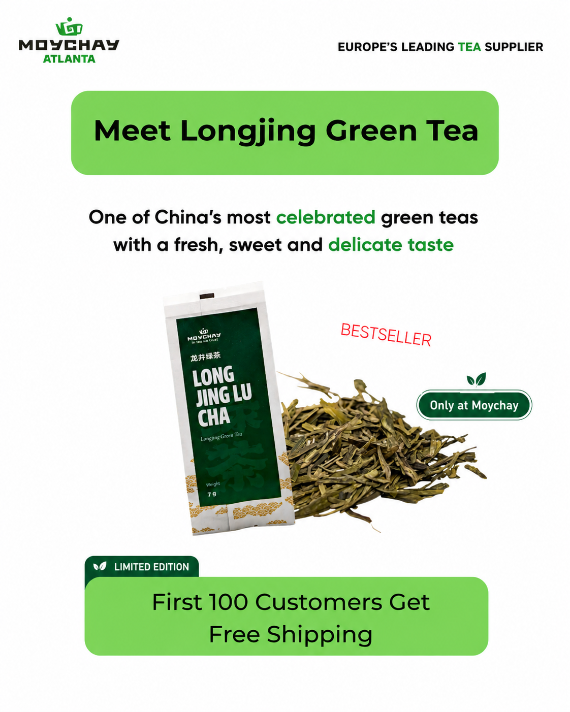 Moychay Atlanta Facebook ad: Green Tea Dragon Well (Longjing Lü Cha)