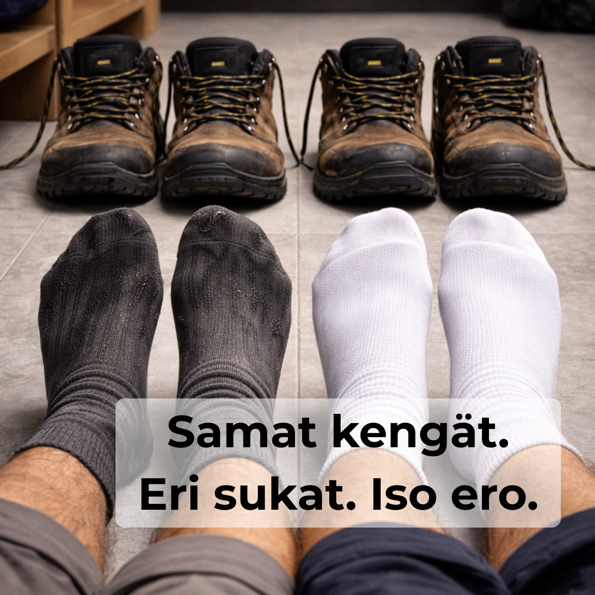 Karkelon Sukka Oy Facebook ad: Koko työpäivä ilman märkiä sukkia, vaihda vain sukat