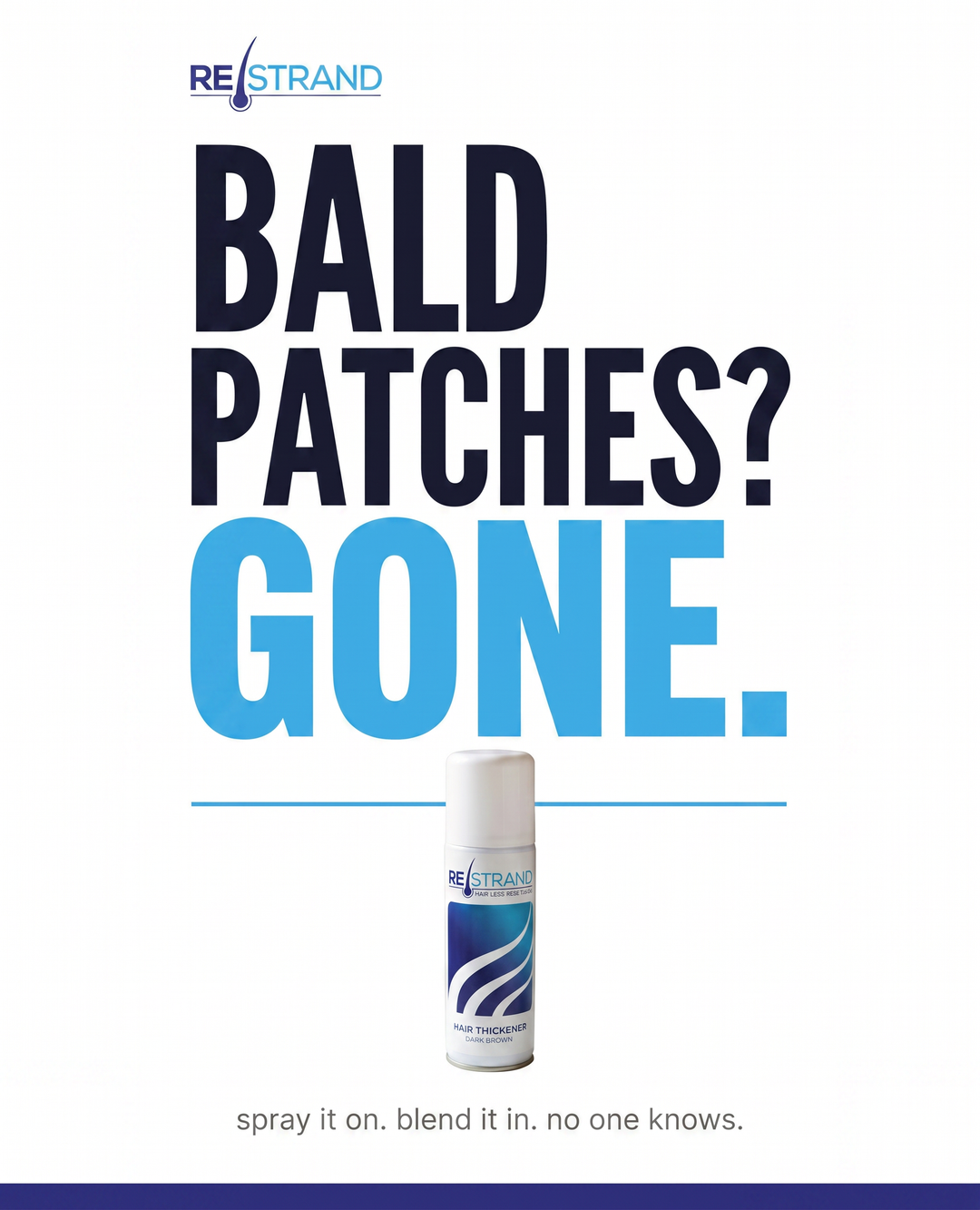 Instant Hair Thickening Spray Facebook ad: Bald Patches? Gone!
