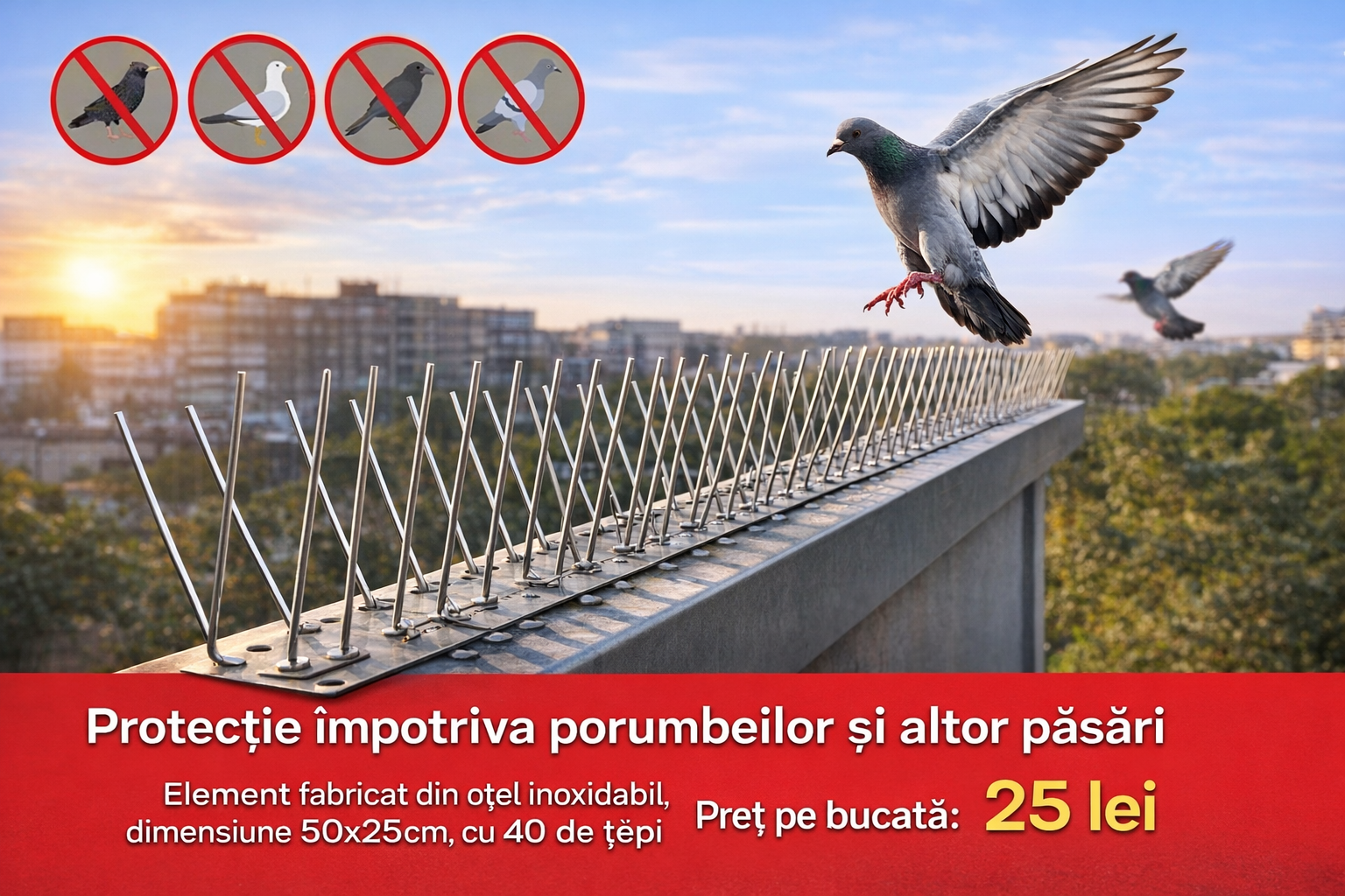 Artella Metal Art RO Facebook ad: Protecție 100% împotriva păsărilor și 100% sigură pentru…