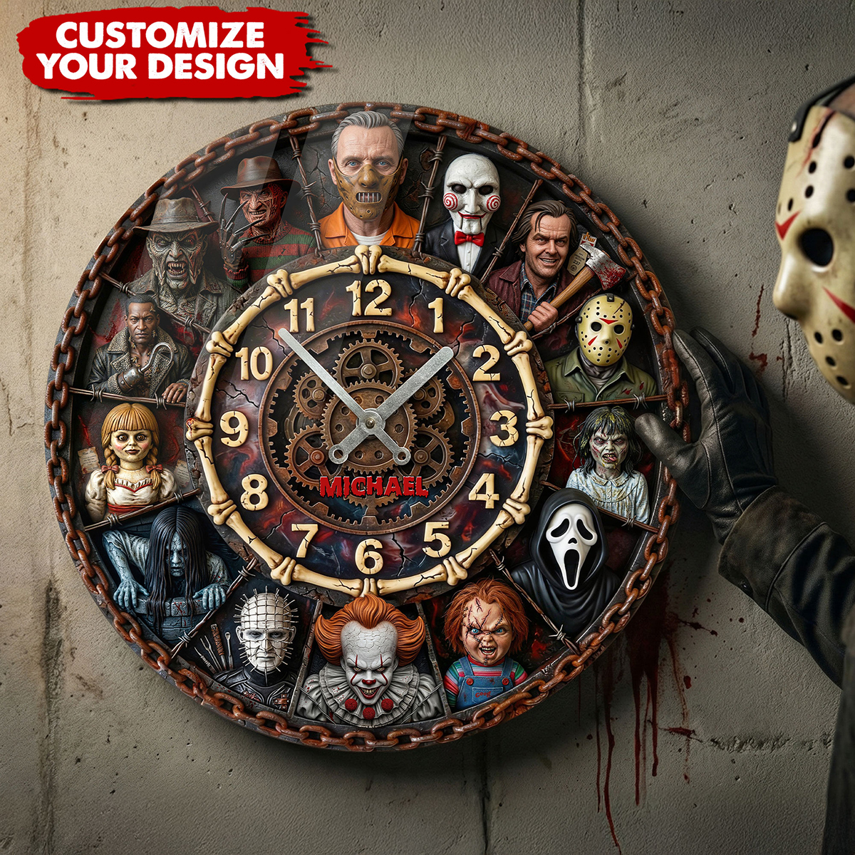 Homacus Store Facebook ad: Horror Fans Wall Clock - Personalized Gifts For Villain…