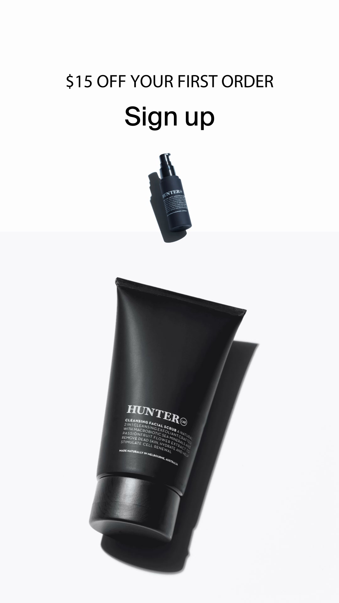 HUNTER LAB Facebook ad: Get $15 off and start your ritual.