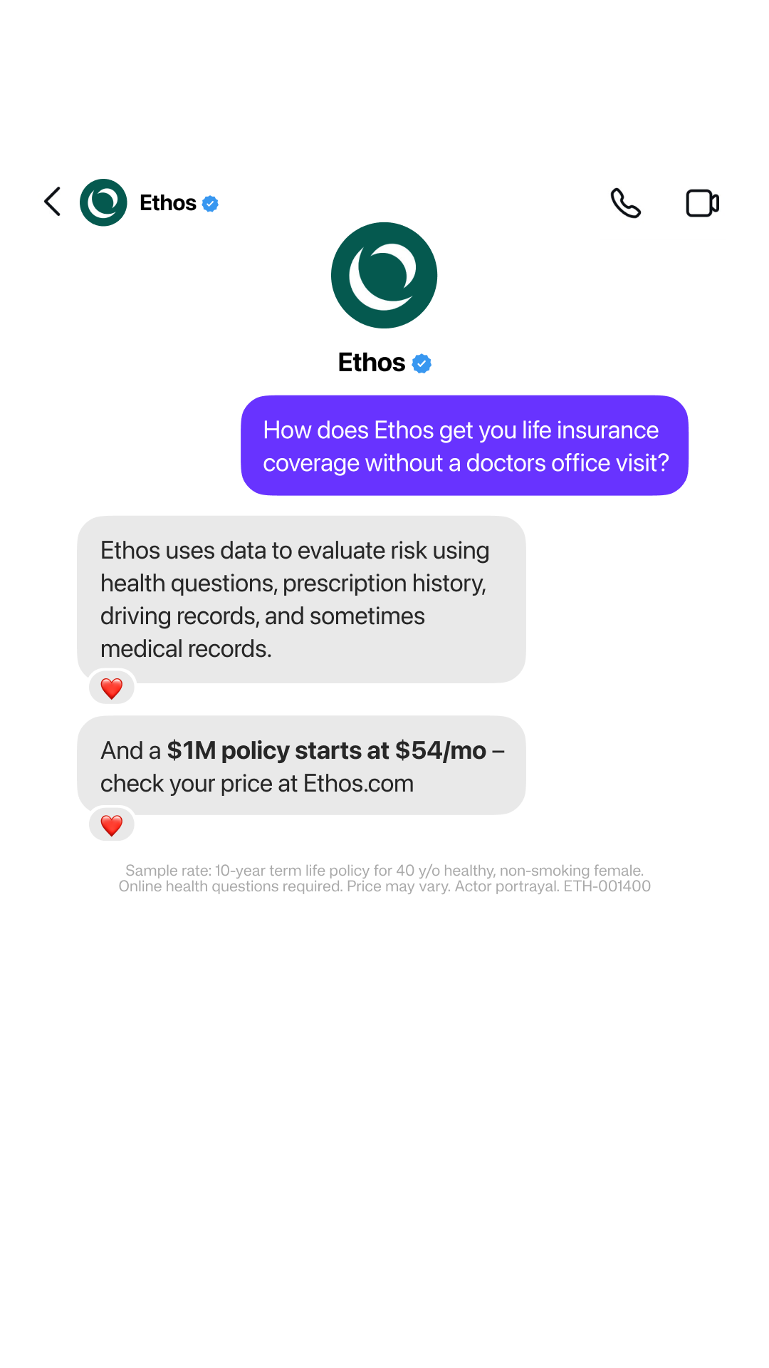 Ethos Facebook ad
