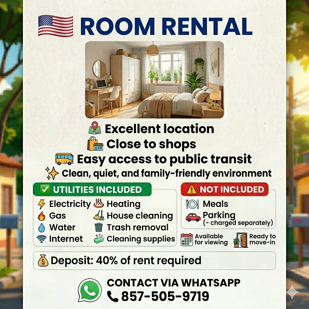 Aluguel Quartos Area Boston Facebook ad: ROOM FOR RENT