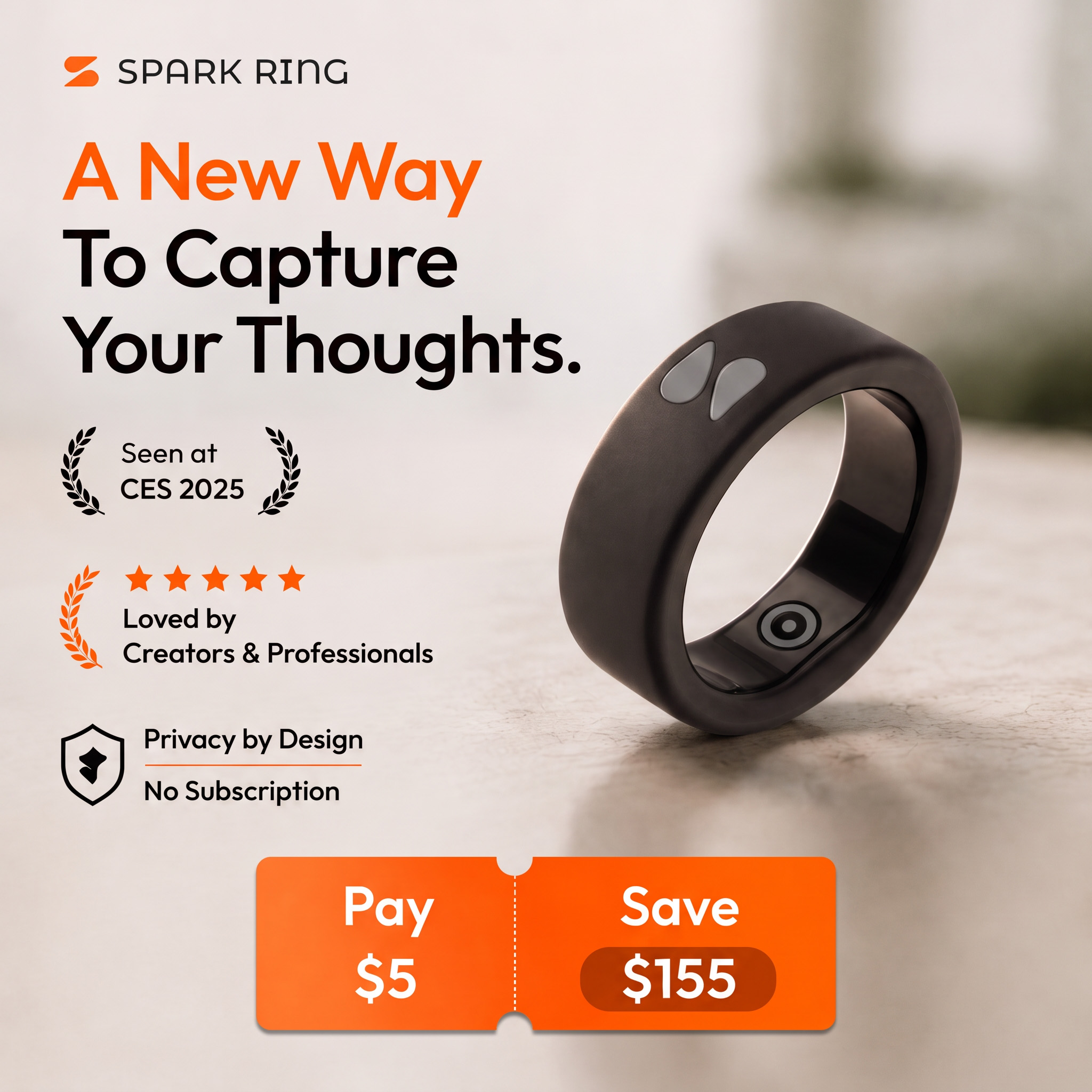 Spark Ring Facebook ad: The World’s First Smart Ring for Capturing Ideas