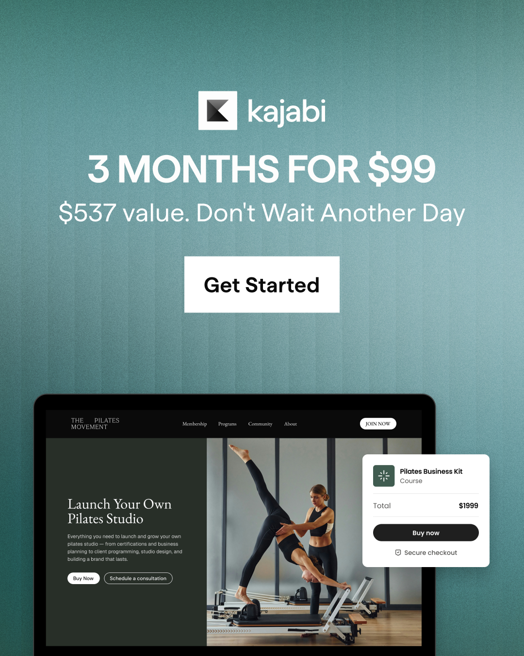 Kajabi Facebook ad: Three months. One platform. Unlimited potential.