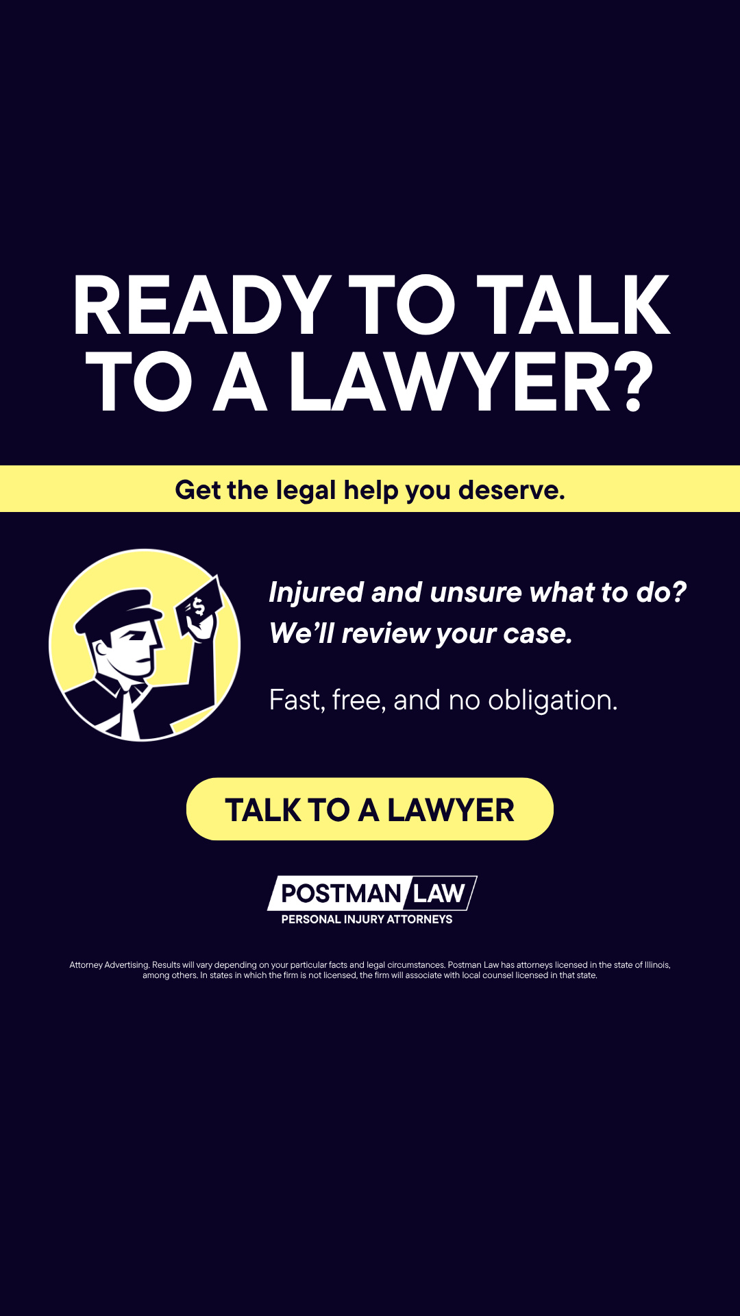 Postman Law Facebook ad
