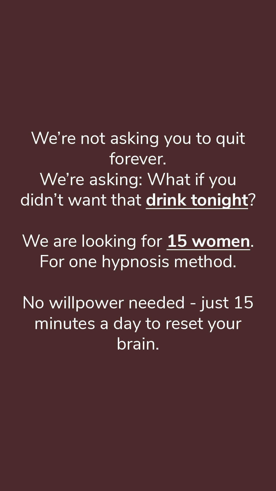 Hypnosis to Stop Drinking Facebook ad