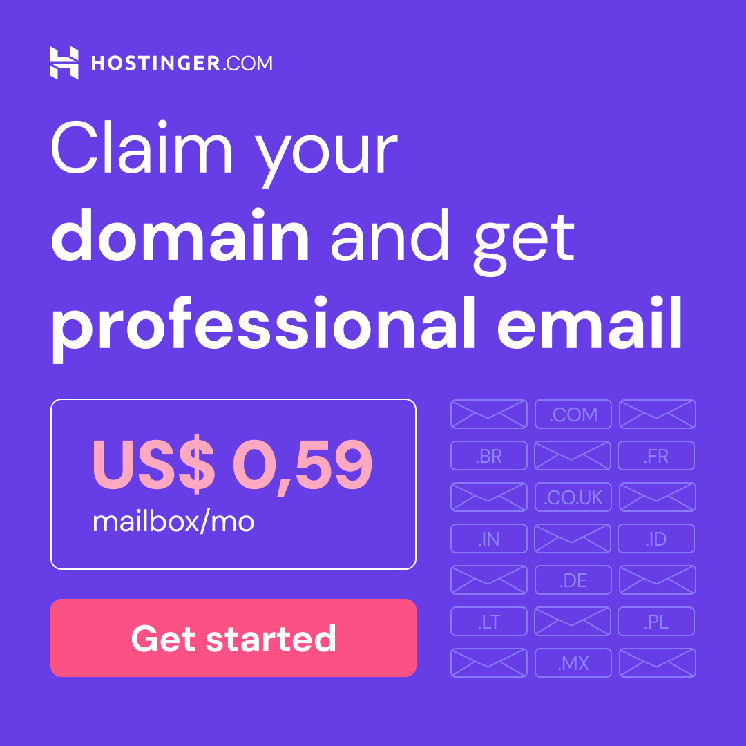 Hostinger Facebook ad: Professional mail & domain bundle
