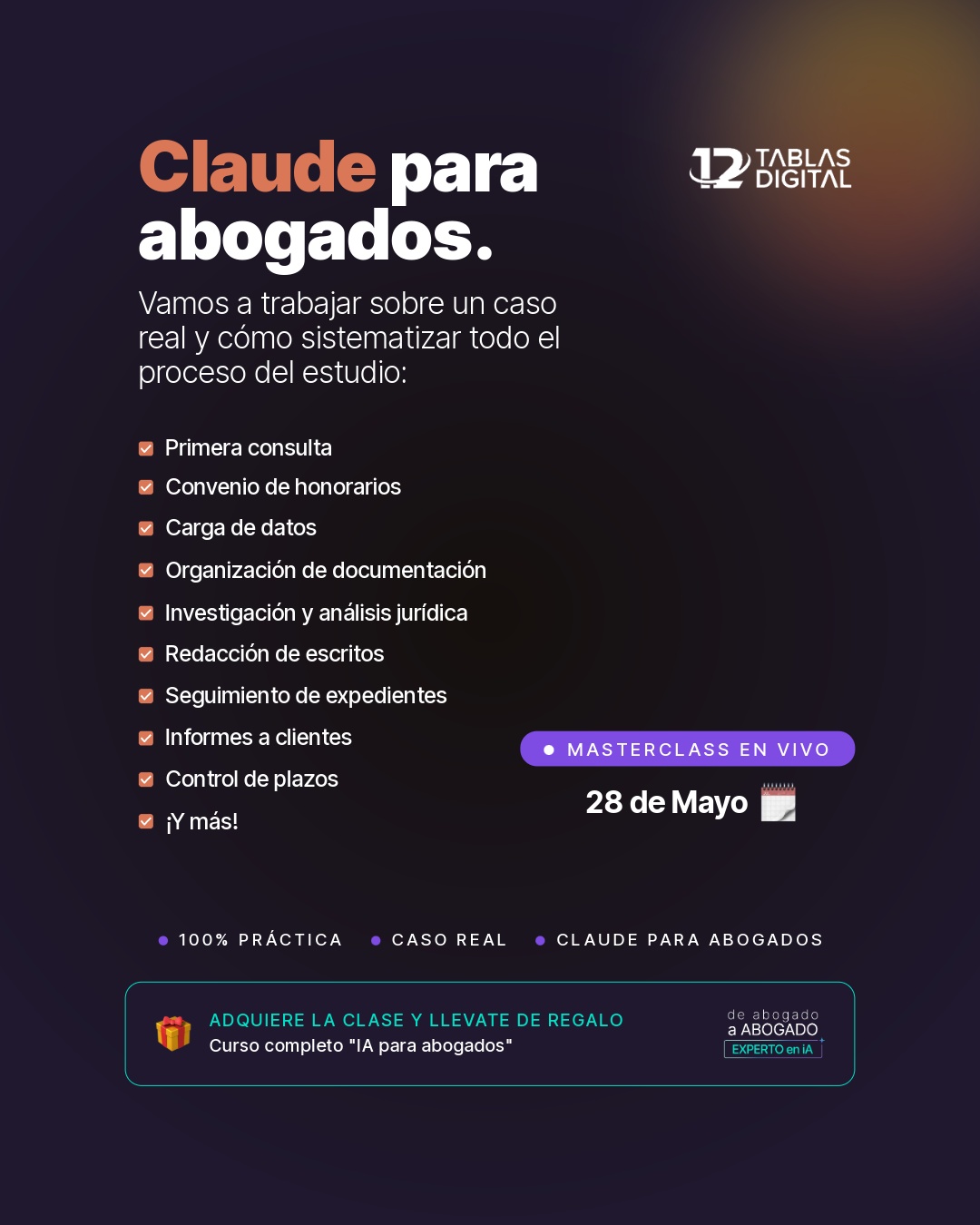 12 Tablas Digital - Academia de habilidades para Abogados Facebook ad: Si quieres sumar Claude a tu caja de…