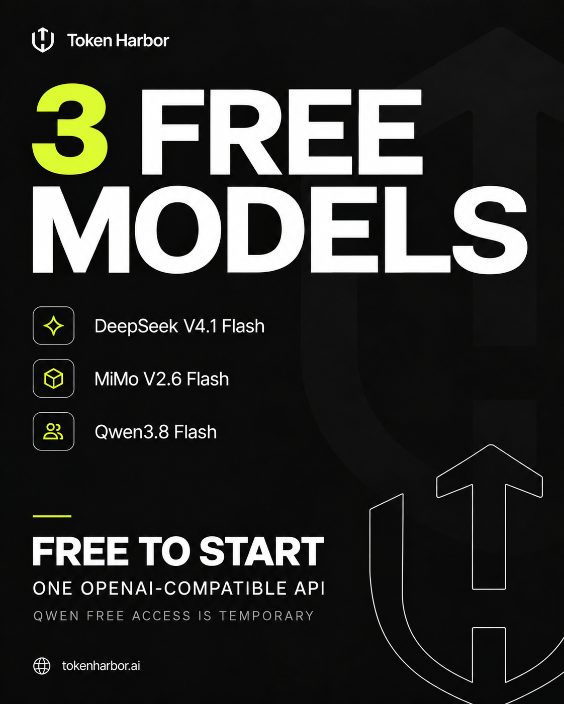 Token Harbor Facebook ad: 3 Free Models. One API.