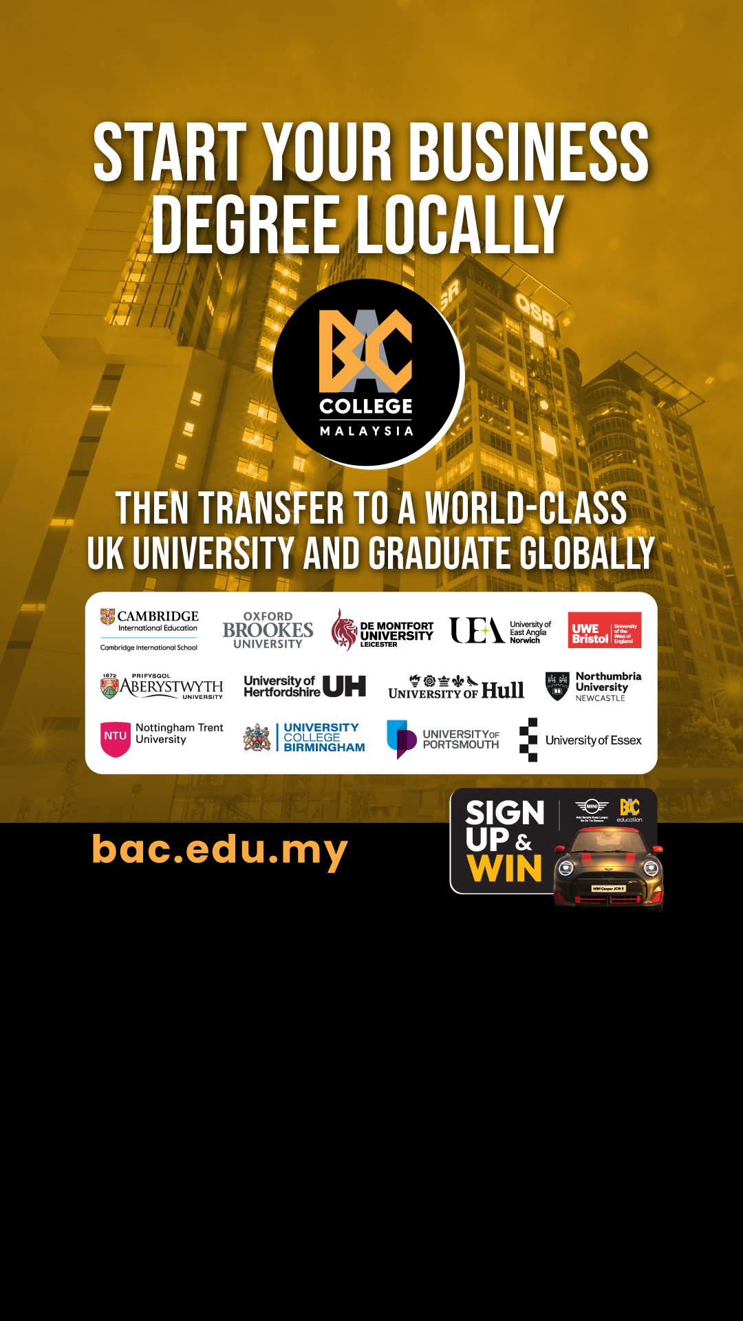Brickfields Asia College (BAC) Facebook ad from May 19, 2026