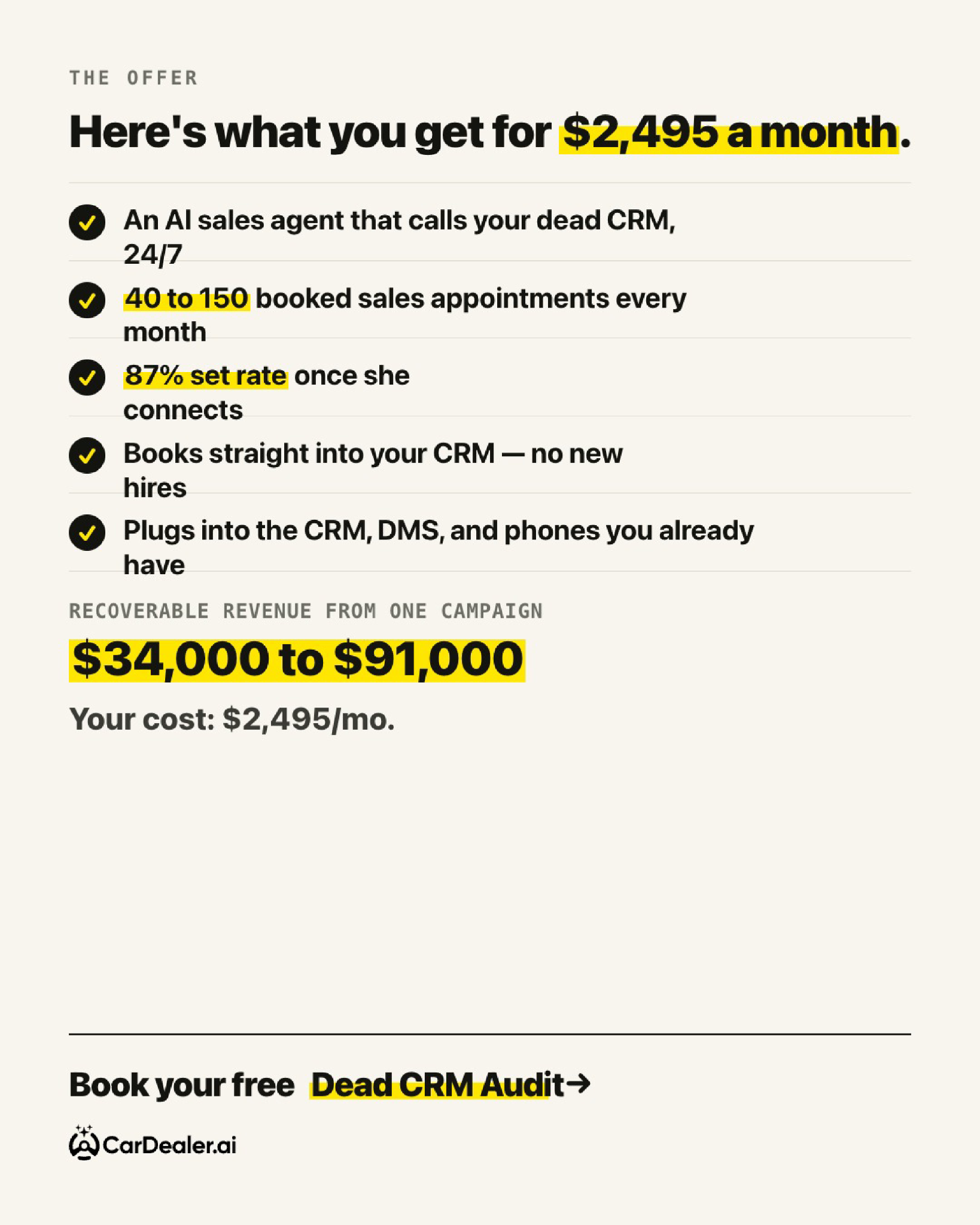 CarDealer.ai Facebook ad: 30+ appointments. Guaranteed.
