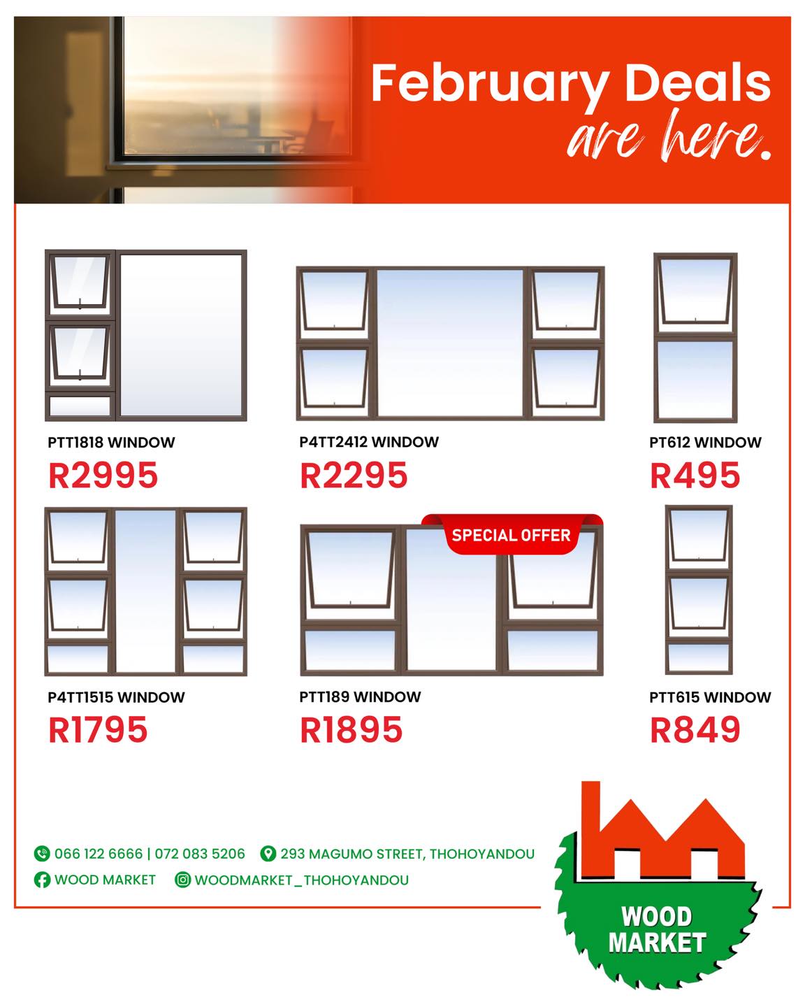 Wood market Facebook ad: Enhance your home with durable, stylish aluminium windows…