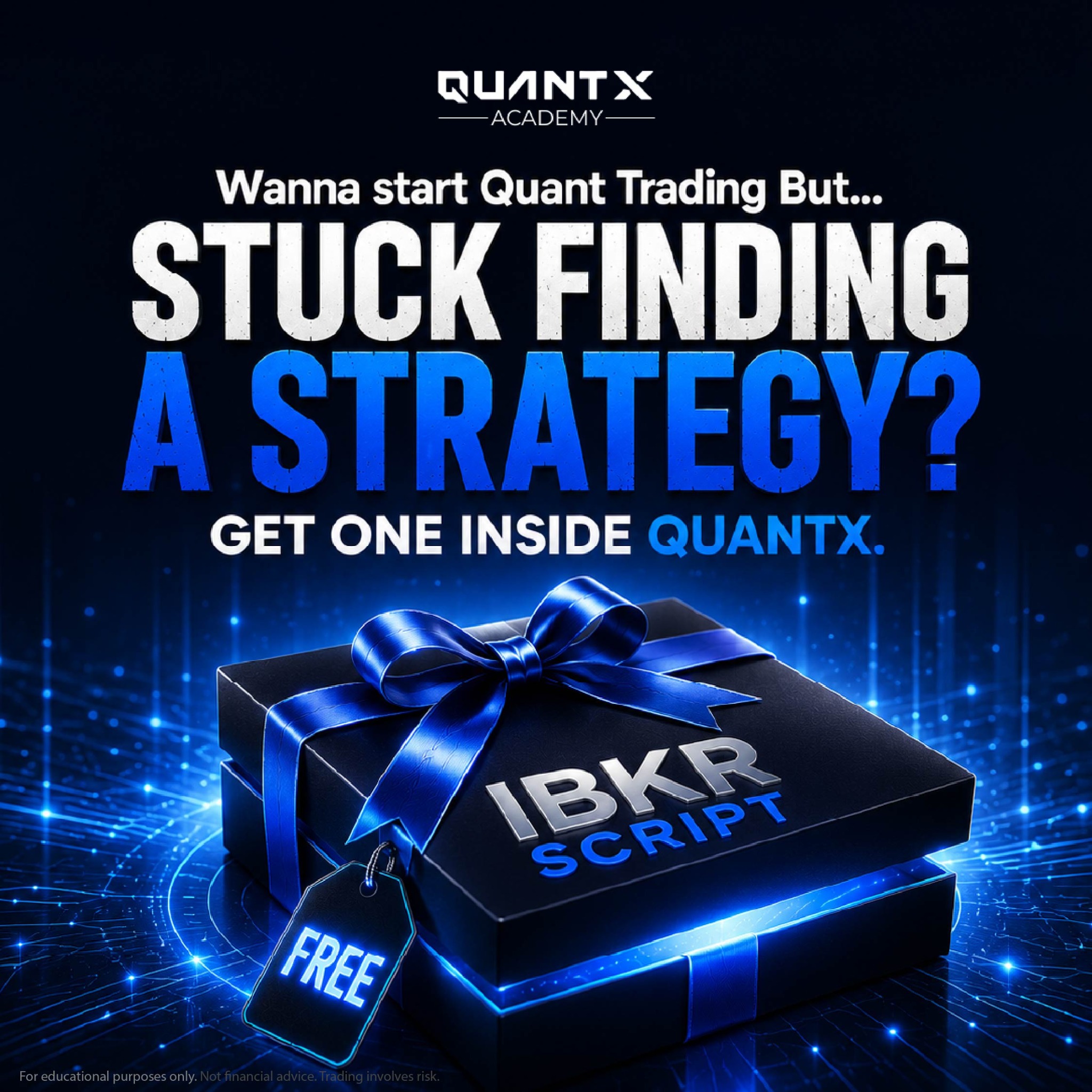 QuantX Academy Facebook ad: Get Your First Trading Strategy in QuantX