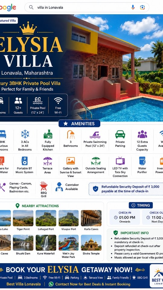 Google of Villa Lonavala Facebook ad: Looking for the perfect villa getaway in Lonavala?