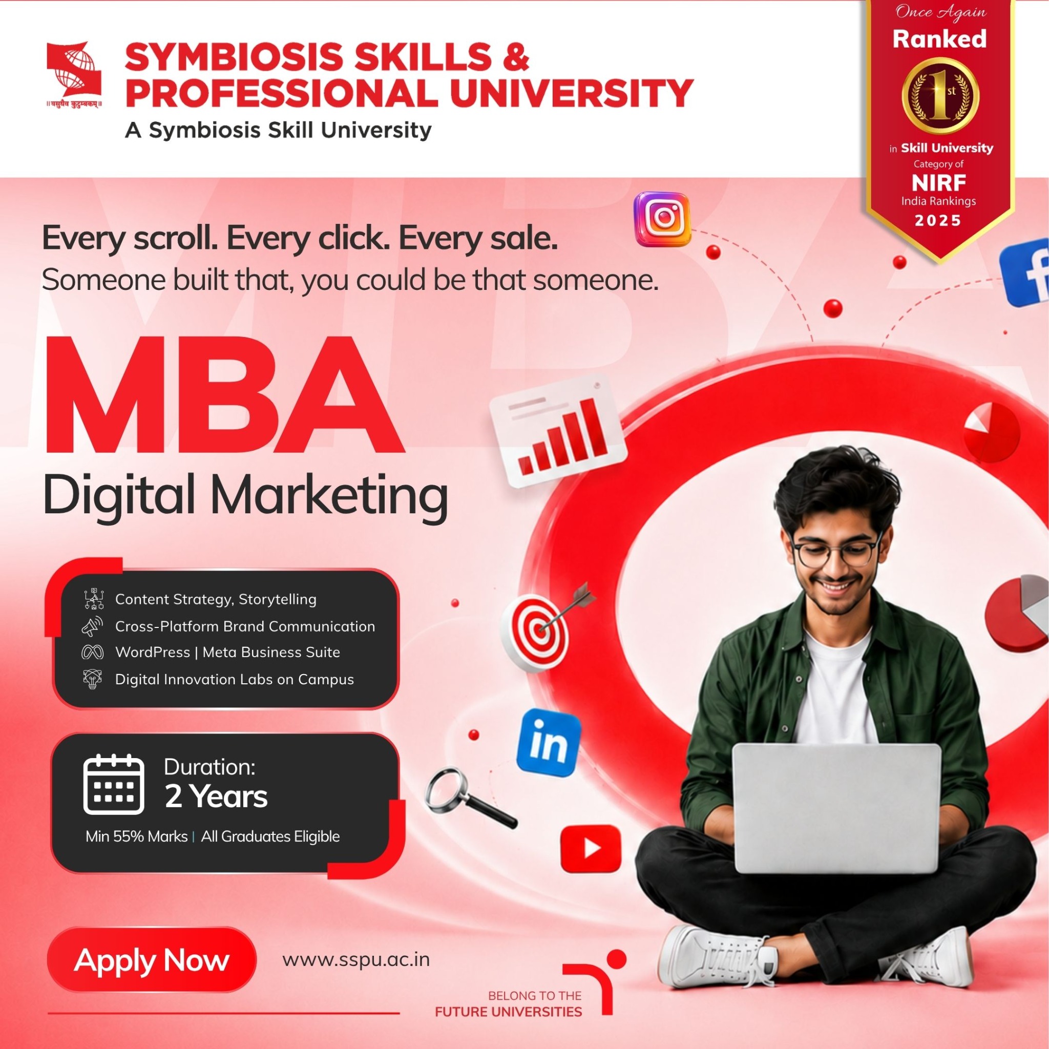 Symbiosis Skills and Professional University Facebook ad: MBA in Digital Marketing - Apply Now