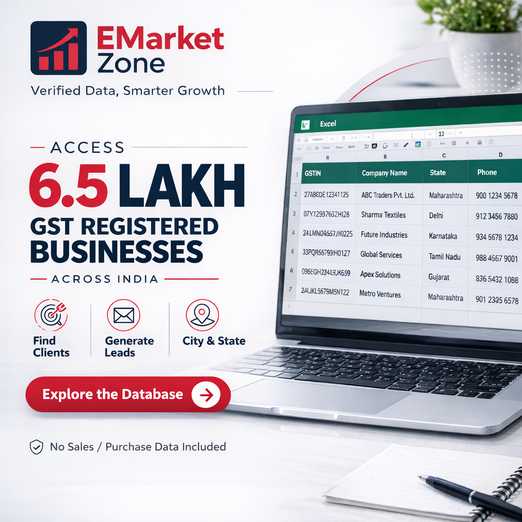 EMARKET ZONE Facebook ad: 6.5 Lakh GST Registered Companies Database