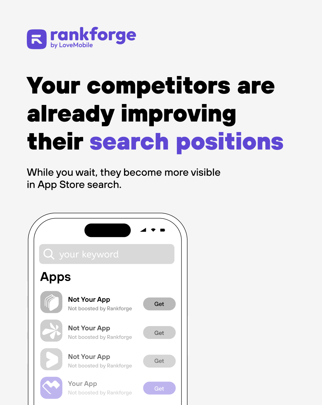Rankforge Facebook ad: Your competitors are already boosting their App Store…