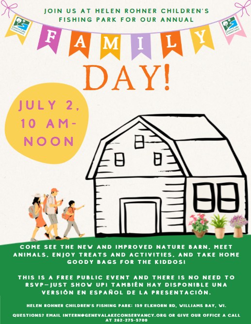 Geneva Lake Conservancy Facebook ad: ANNUAL FAMILY DAY- THURSDAY, JULY 2
