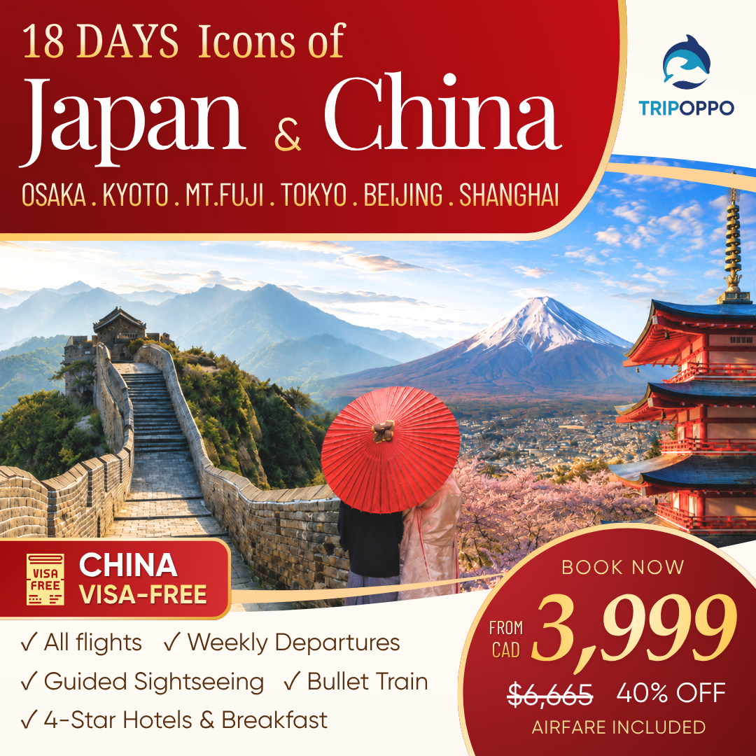 TripOppo Facebook ad: Japan & China 18 Days $3,999+ w/air