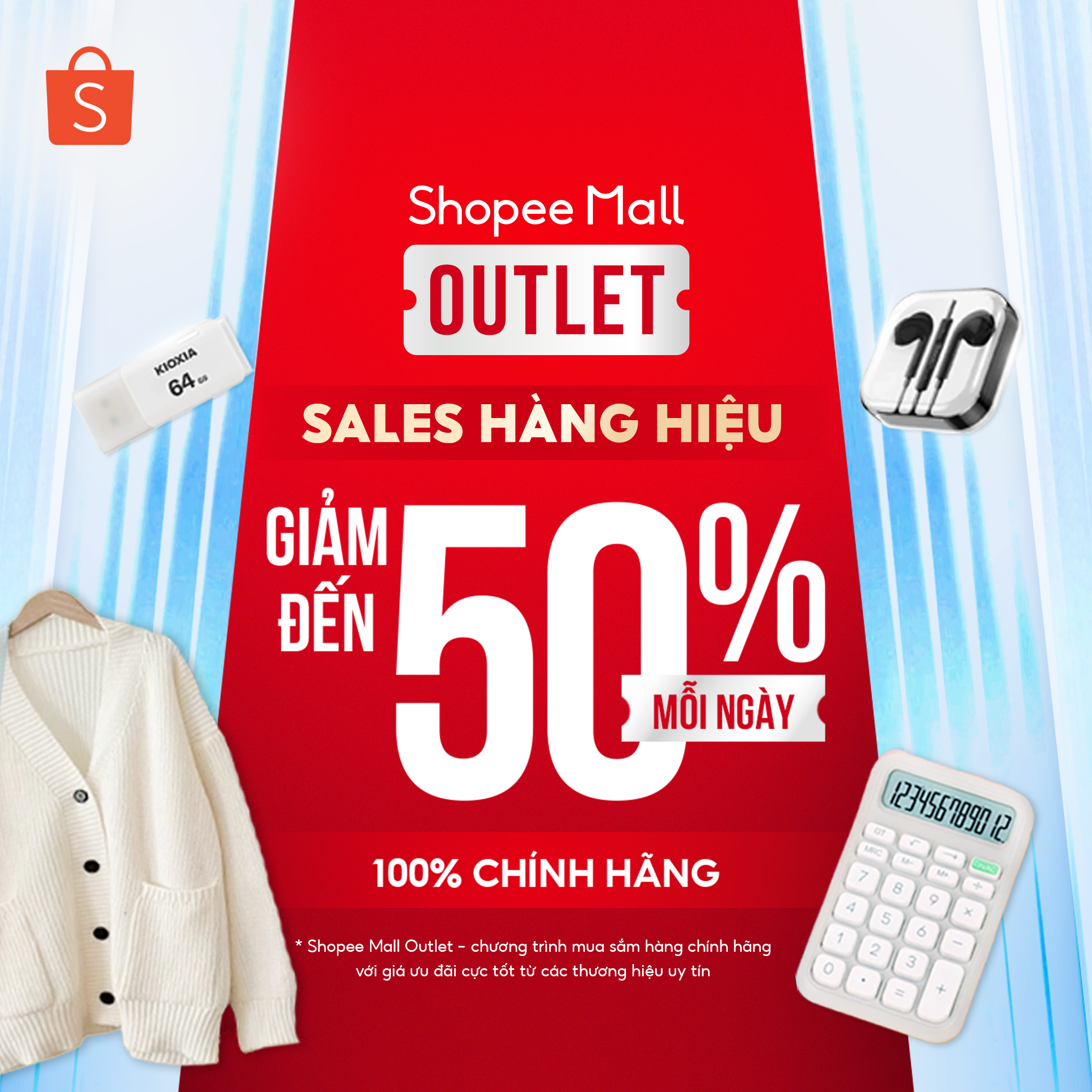 Shopee Facebook ad: Đổ bộ Shopee Mall Outlet, Sales hàng hiệu, giảm từ 40% mỗi…