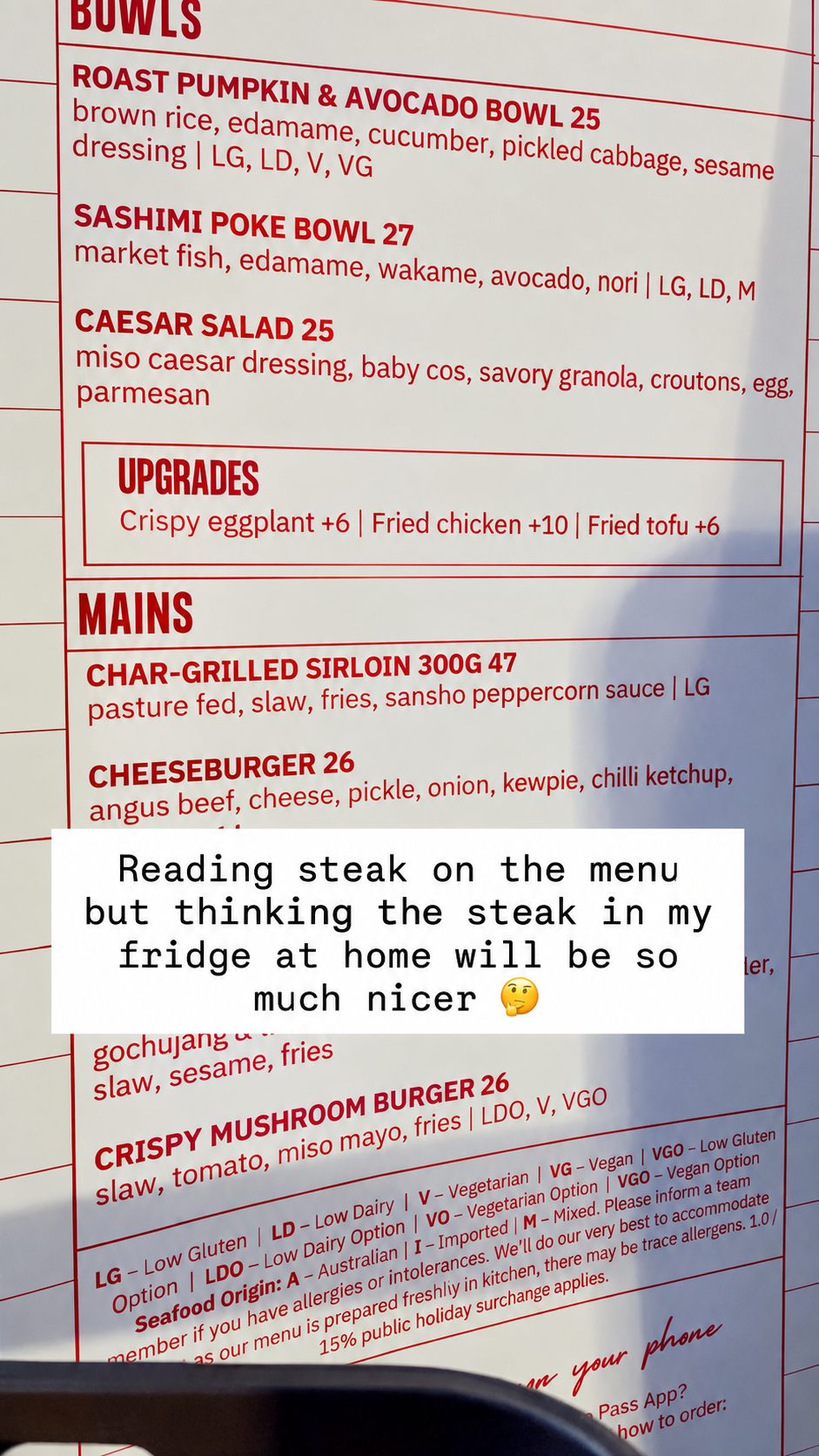 Our Cow Facebook ad: Sorry chef, we're eating in tonight