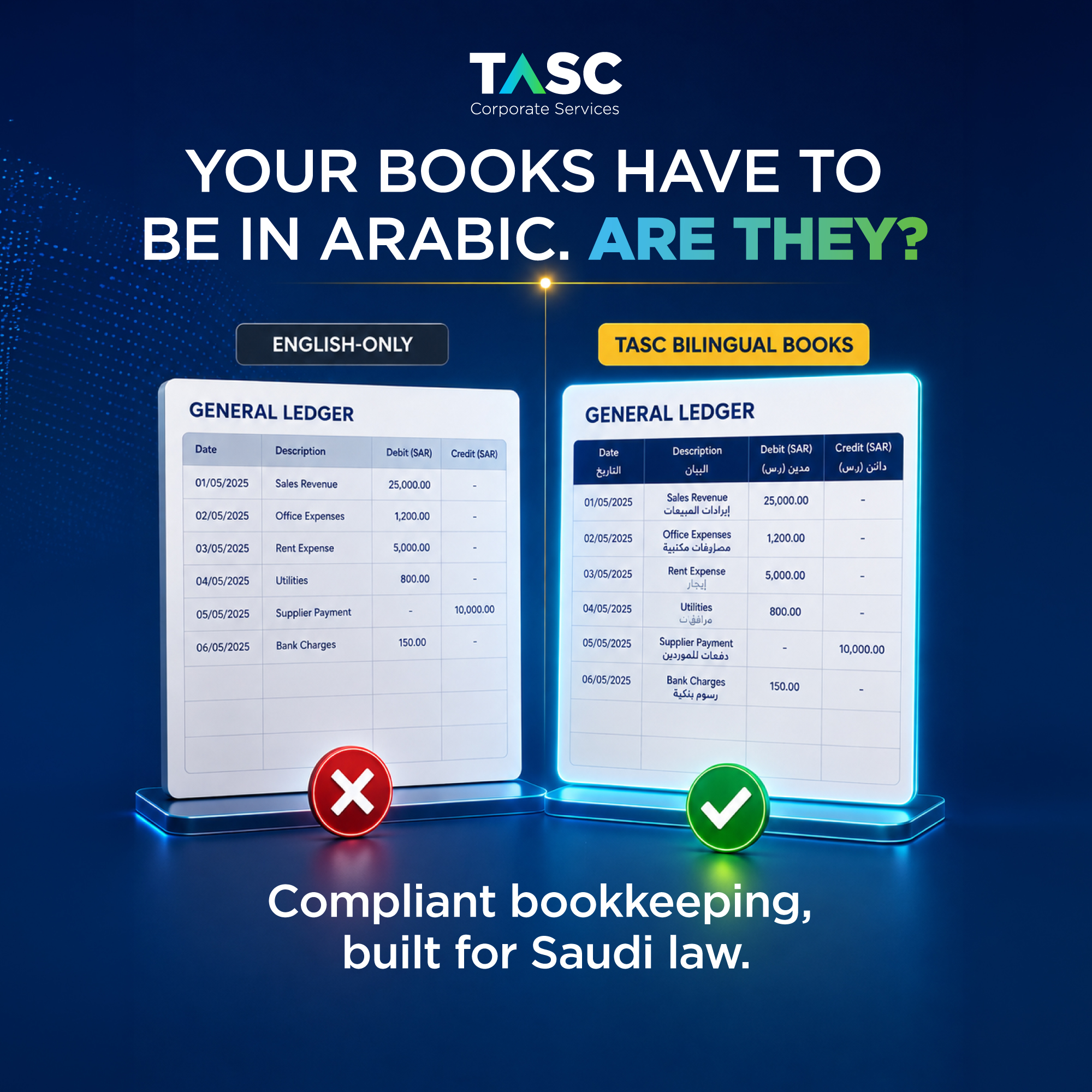 TASC Corporate Services Facebook ad: Keep Your Books Saudi-Compliant
