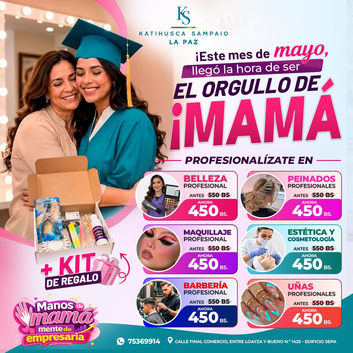 Academia Katihusca Sampaio - La Paz Facebook ad: ¡Mayo es sinónimo de profesión y regalos!