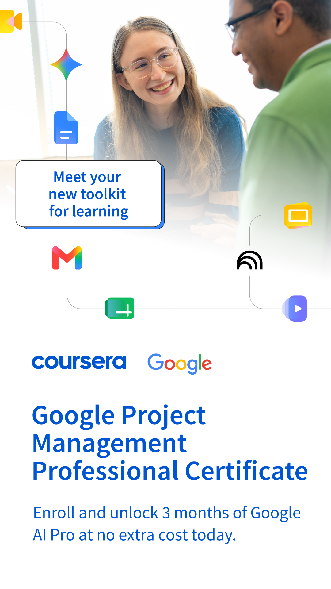 Coursera Facebook ad: Reach your career goals with Google