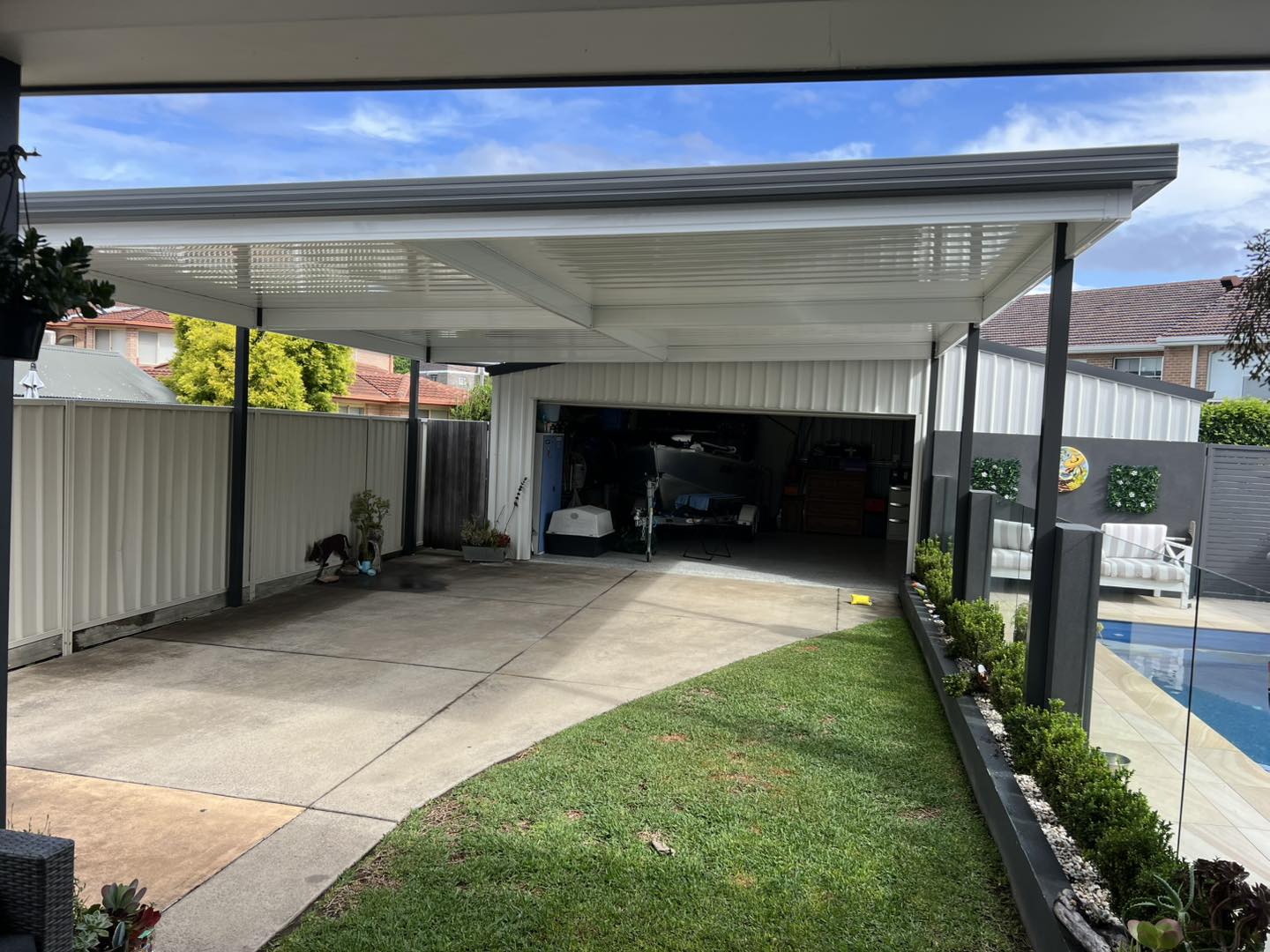 Kogan Carports & Awnings Facebook ad: Specialising in the erection of colorbond gable awnings…