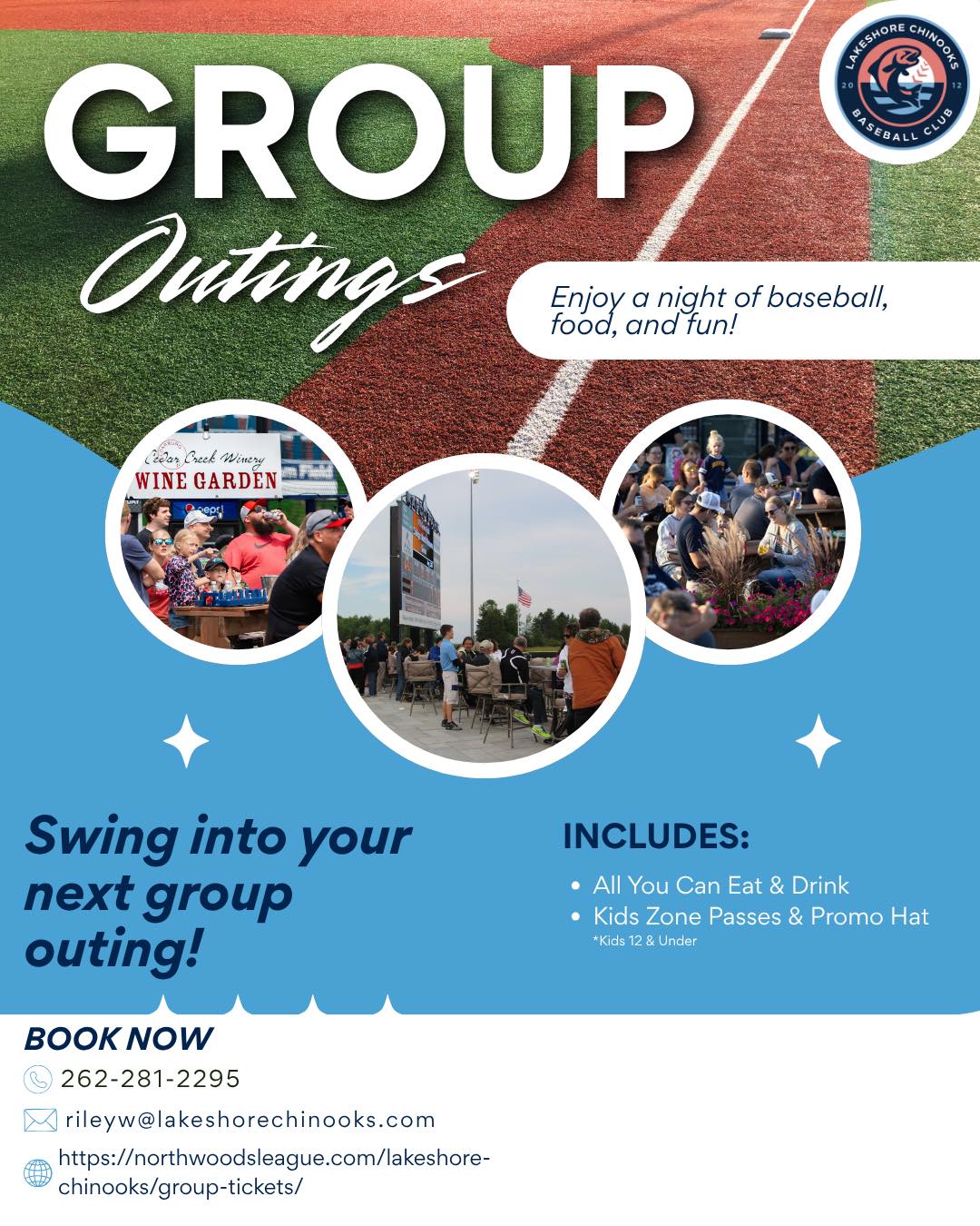 Lakeshore Chinooks Baseball Facebook ad: Group Outings - Lakeshore Chinooks